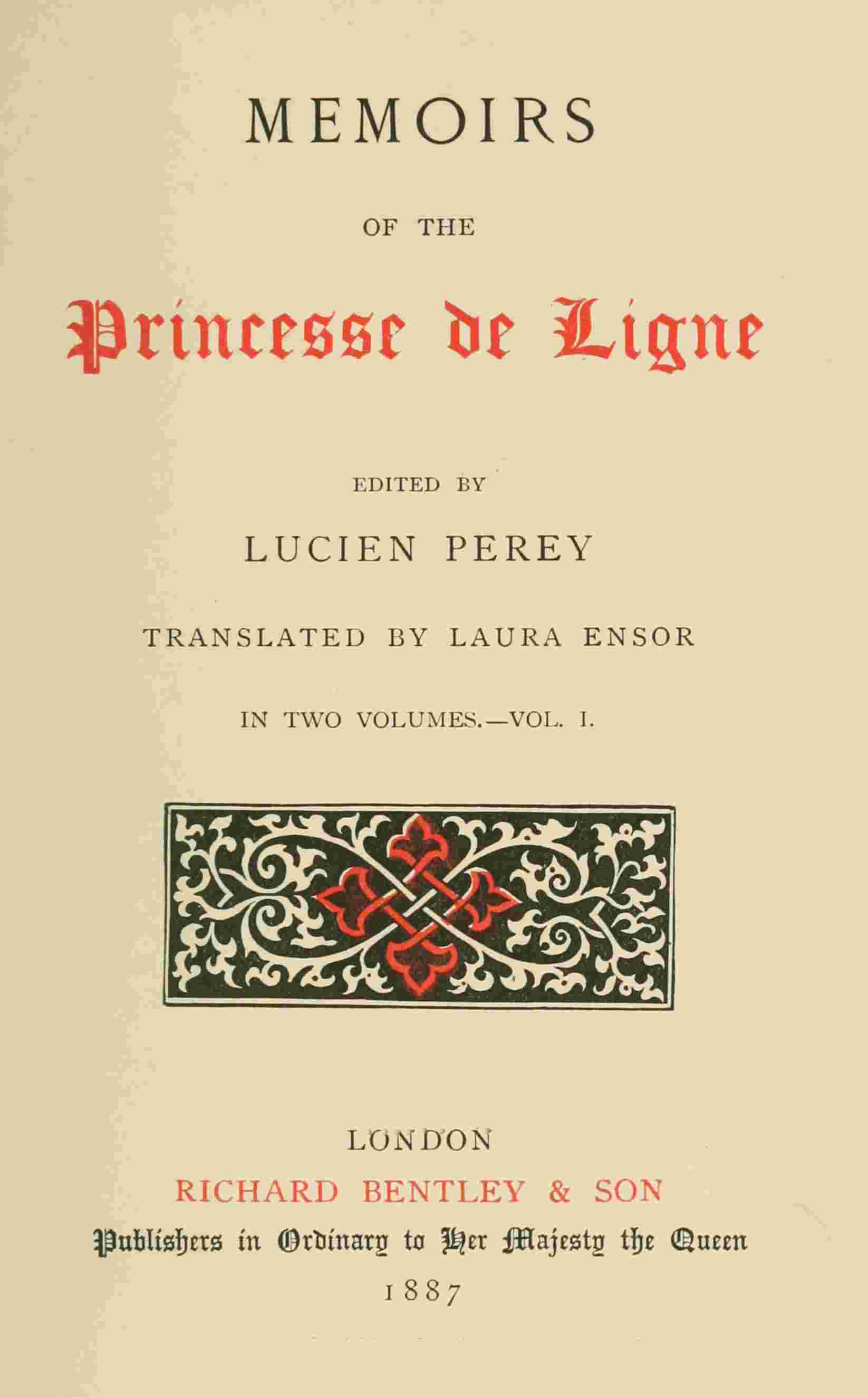 Memoirs of the Princesse de Ligne, Vol. 1 (of 2) cover