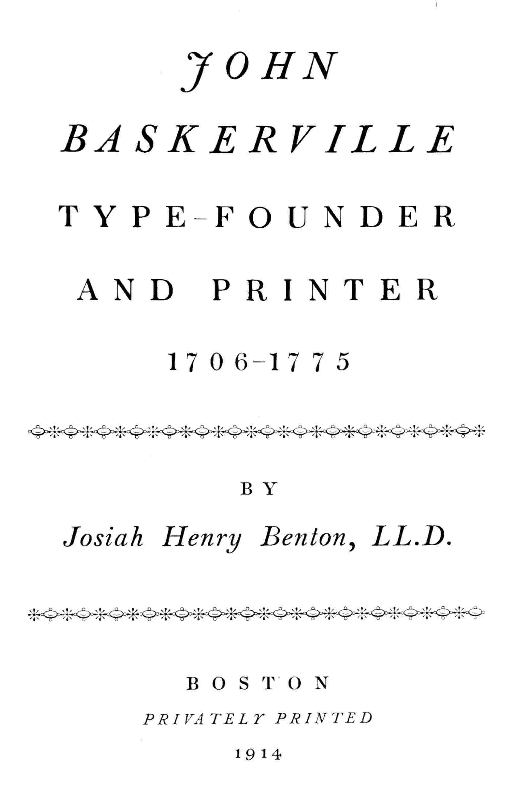 John Baskerville, type-founder and printer, 1706-1775 cover