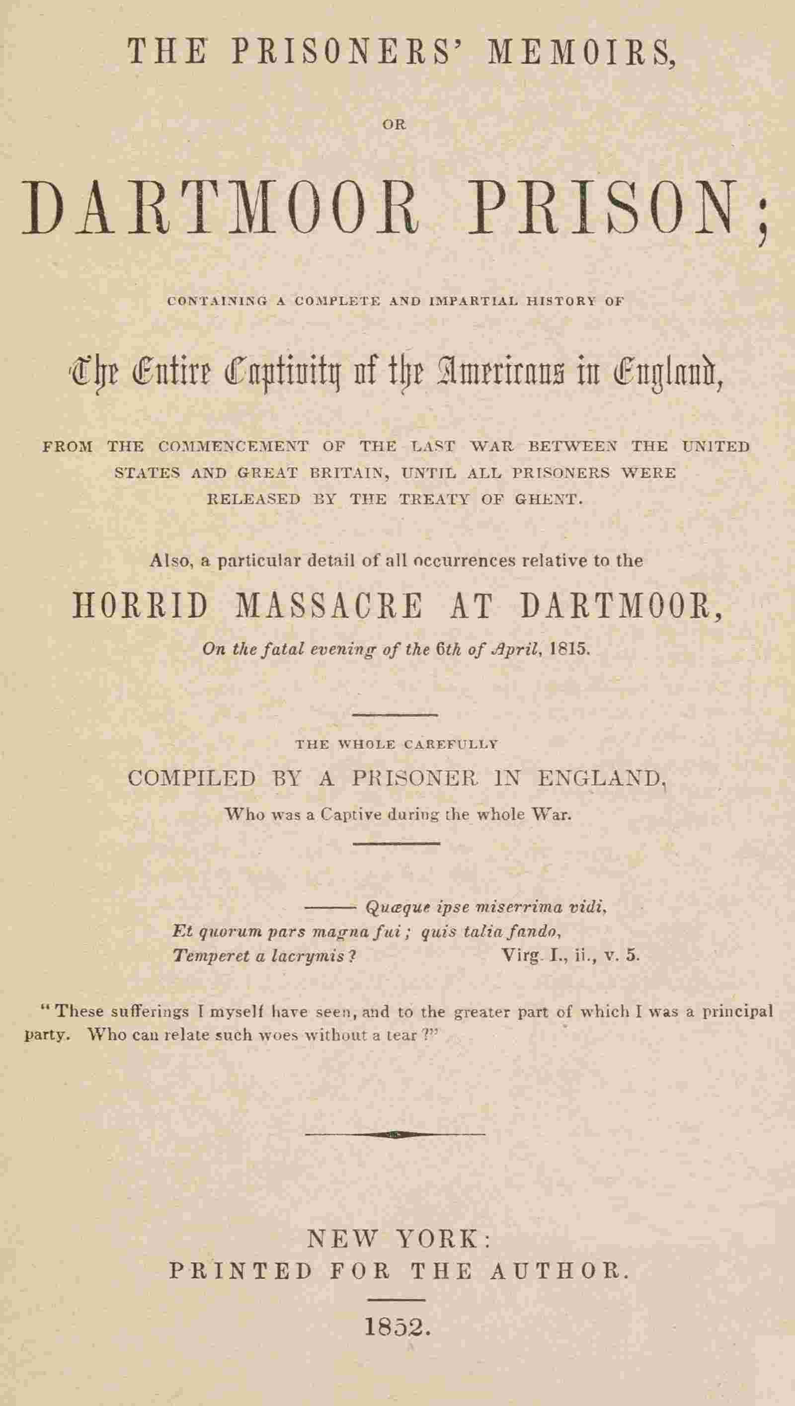 The prisoners' memoirs, or, Dartmoor prison cover