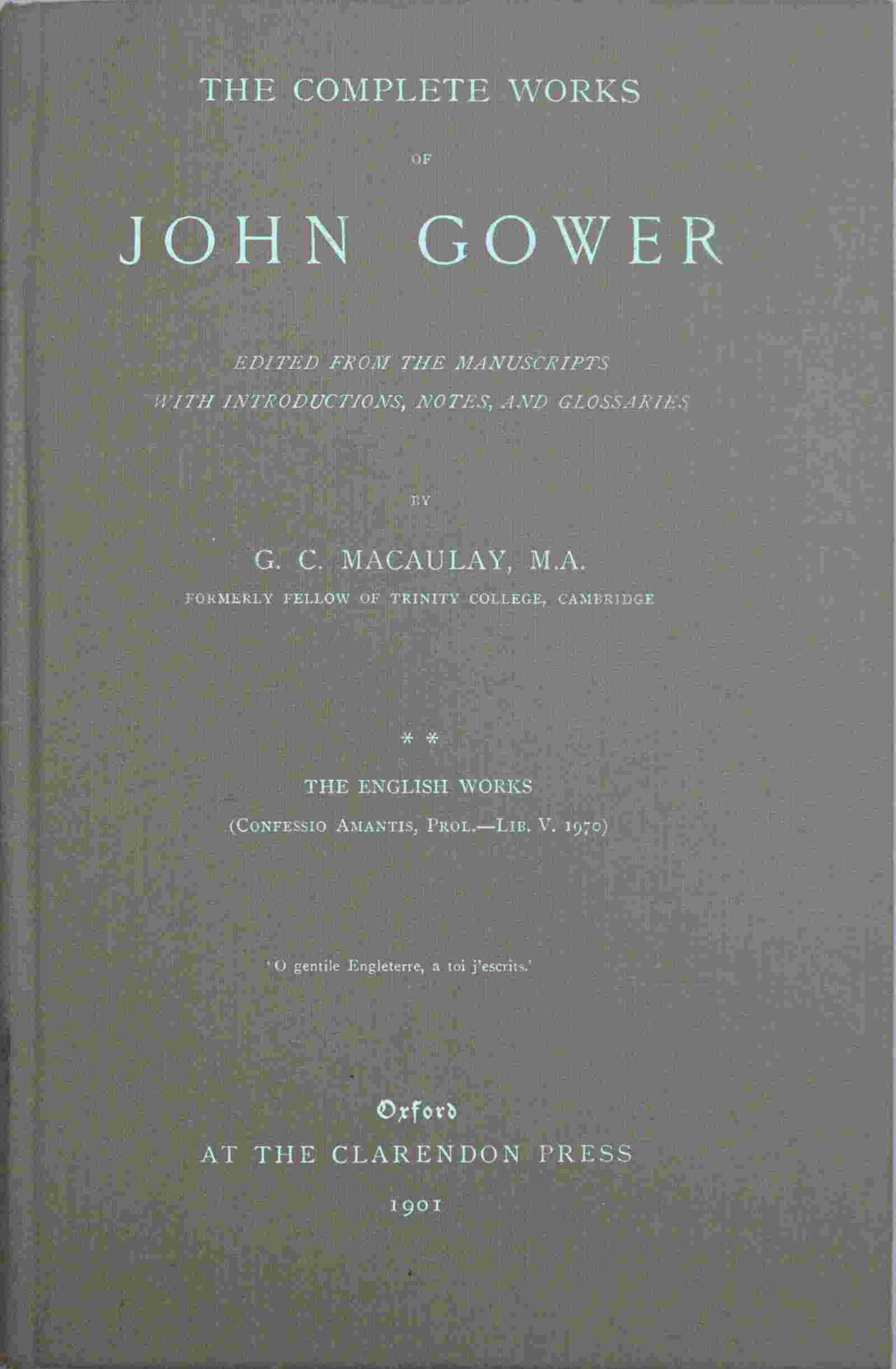 The complete works of John Gower, volume 2 cover