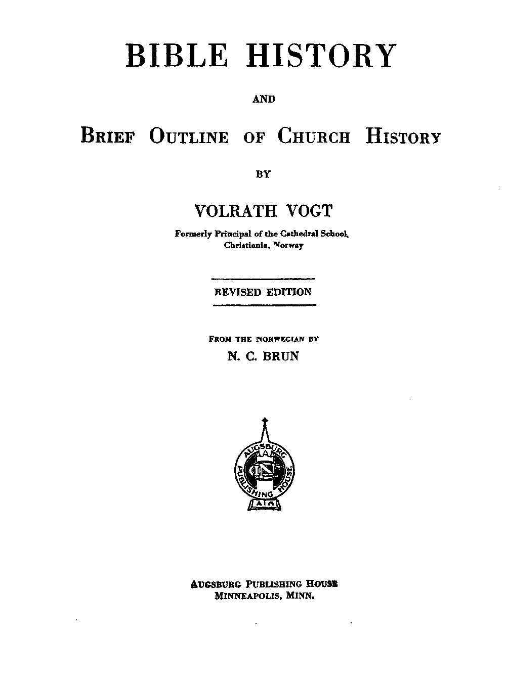 Bible history and brief outline of church history cover