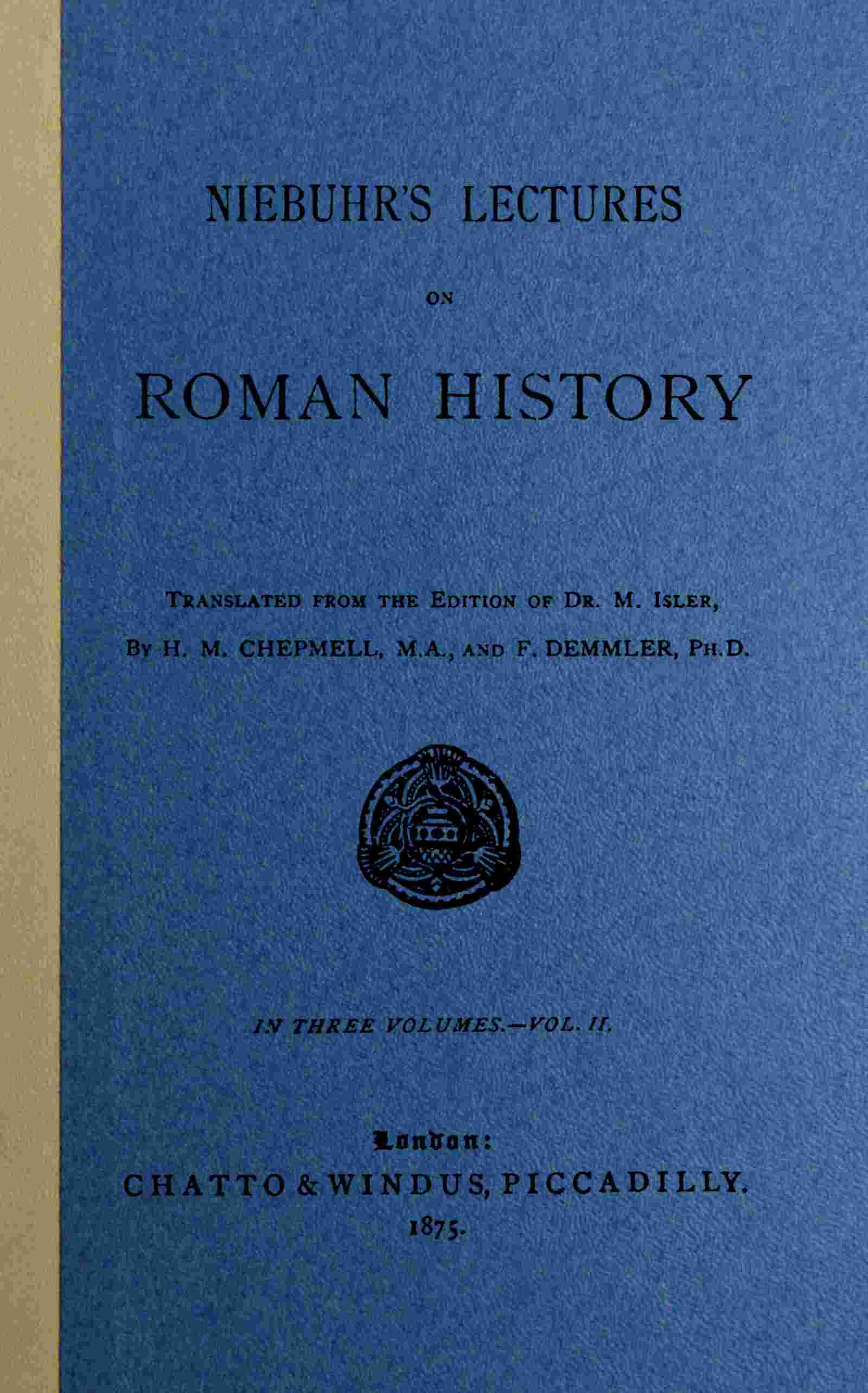 Niebuhr's lectures on Roman history, Vol. 2 (of 3) cover