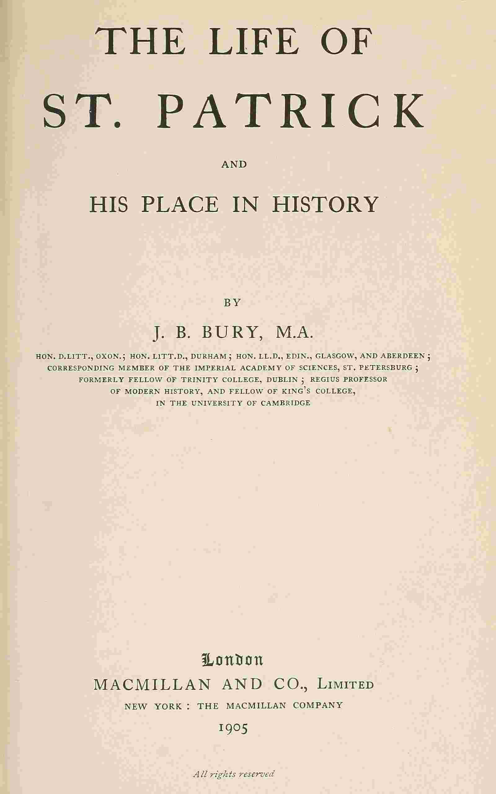The life of St. Patrick and his place in history cover