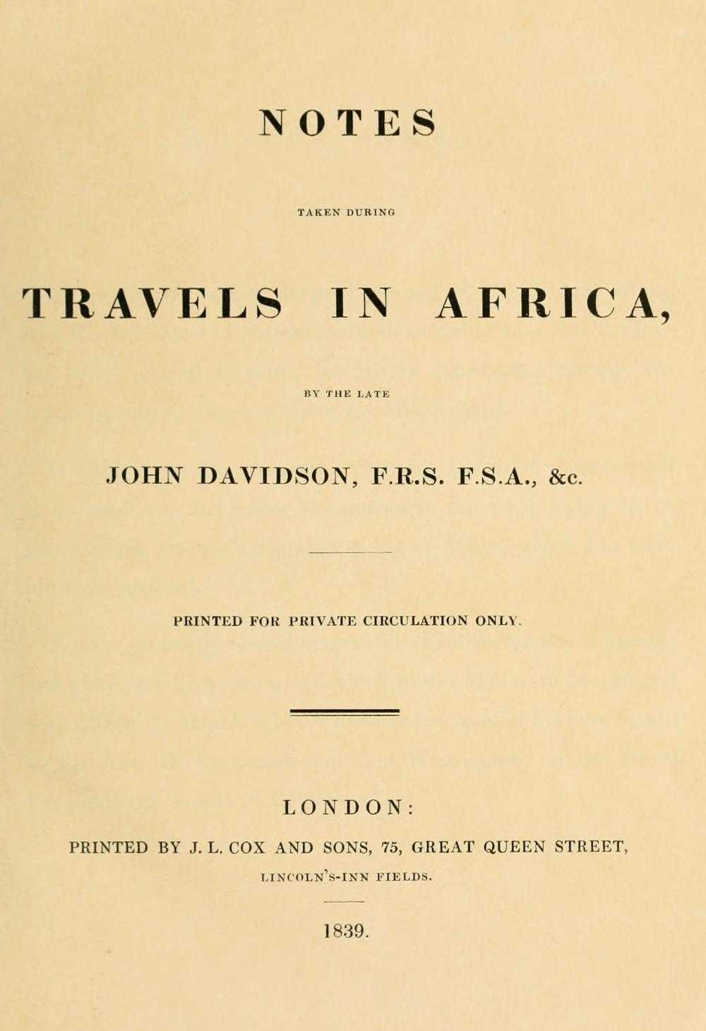 Notes taken during travels in Africa cover