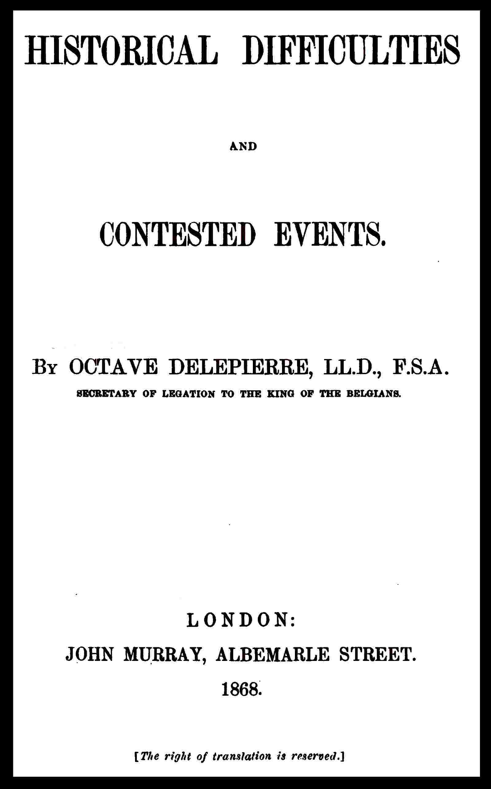 Historical difficulties and contested events cover