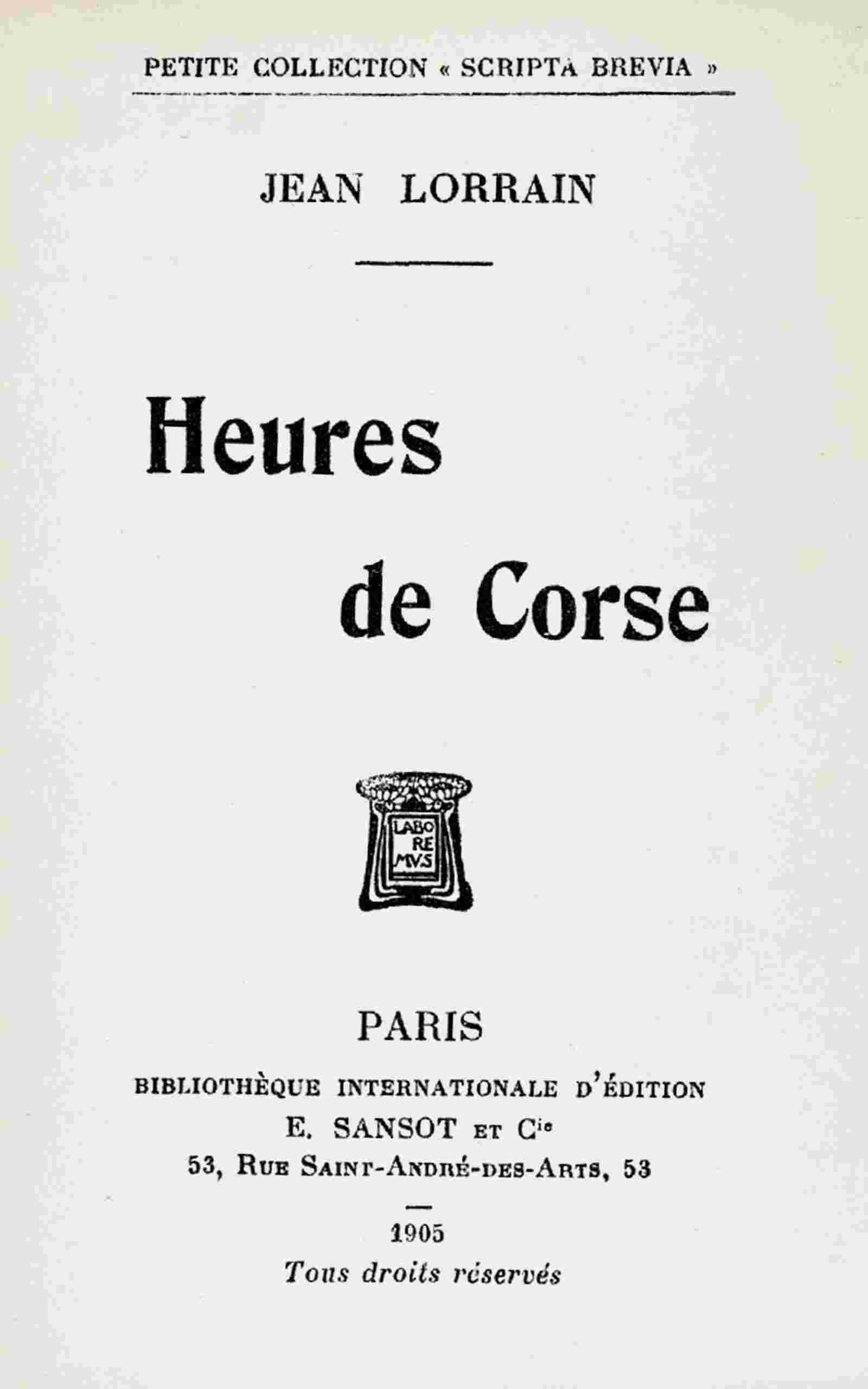 Heures de Corse cover