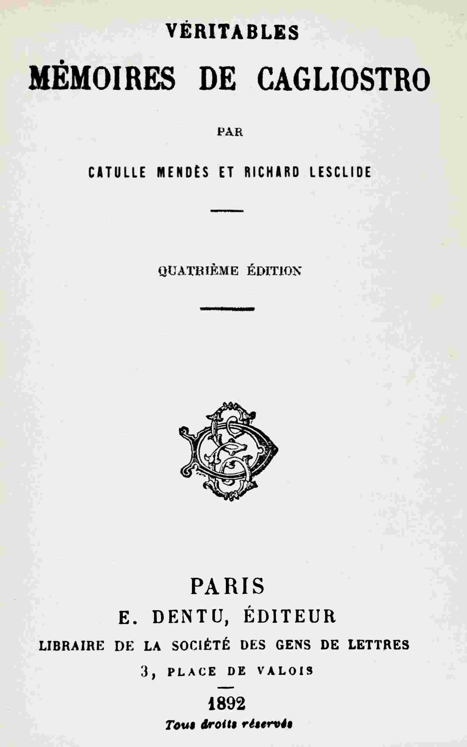 Véritables mémoires de Cagliostro cover