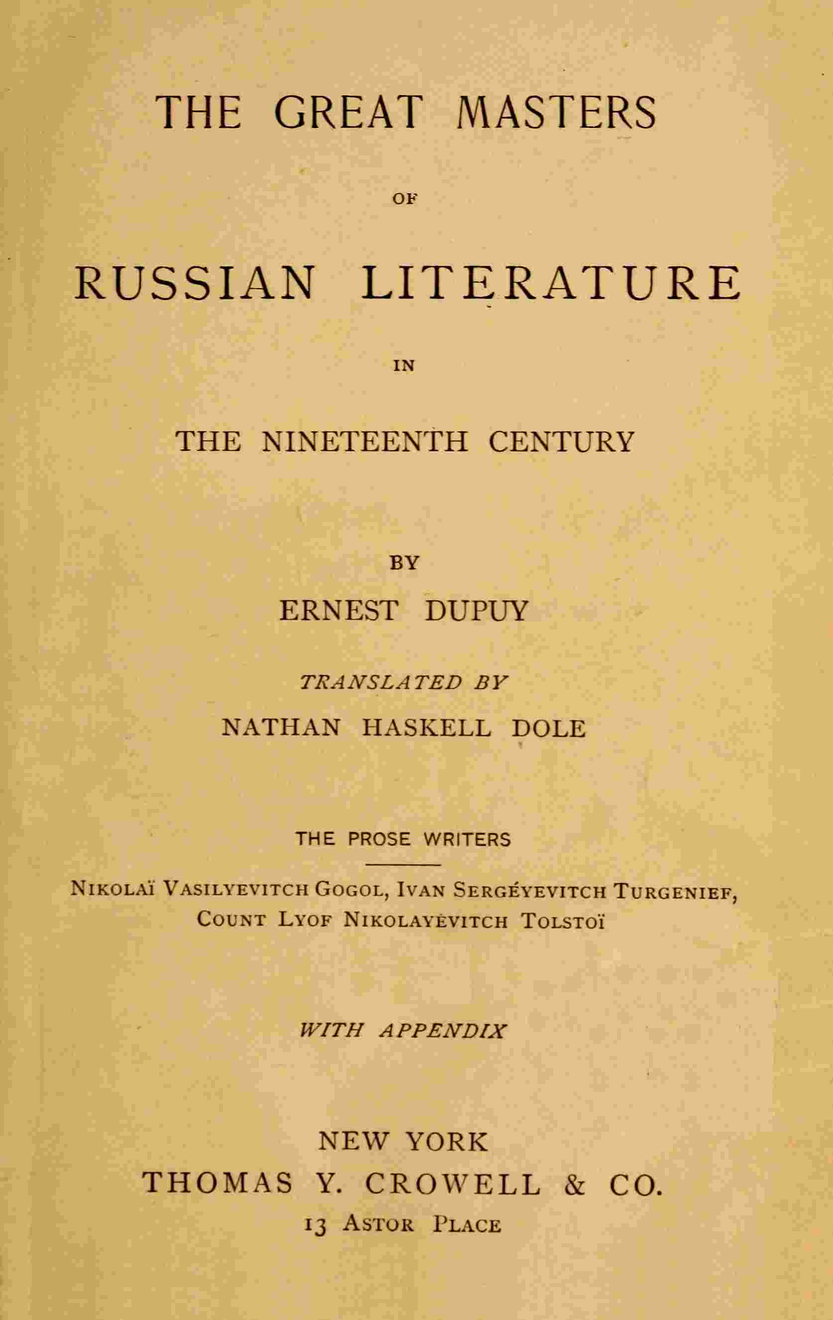 The great masters of Russian literature in the nineteenth century cover