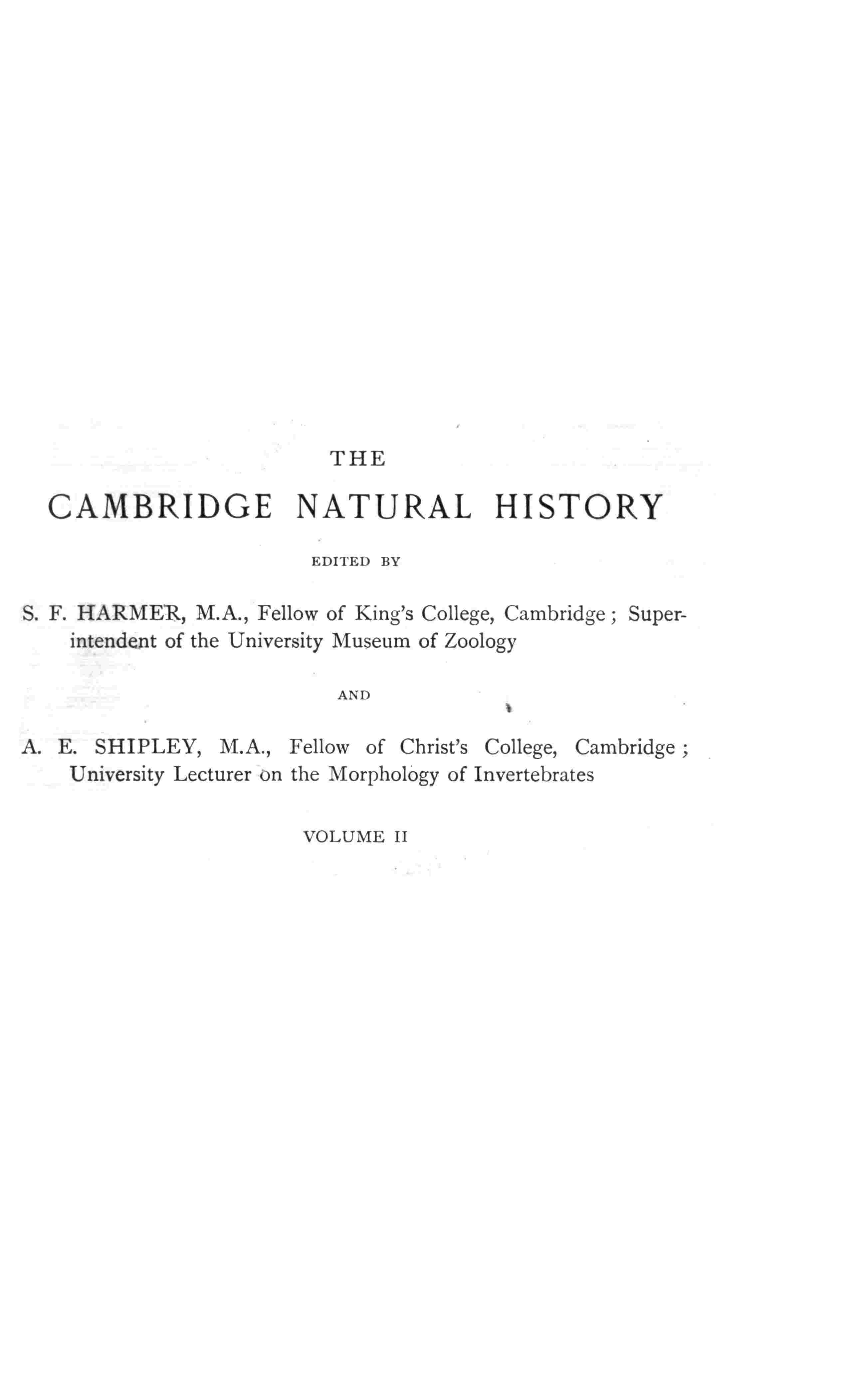 The Cambridge natural history, Vol. 02 (of 10) cover