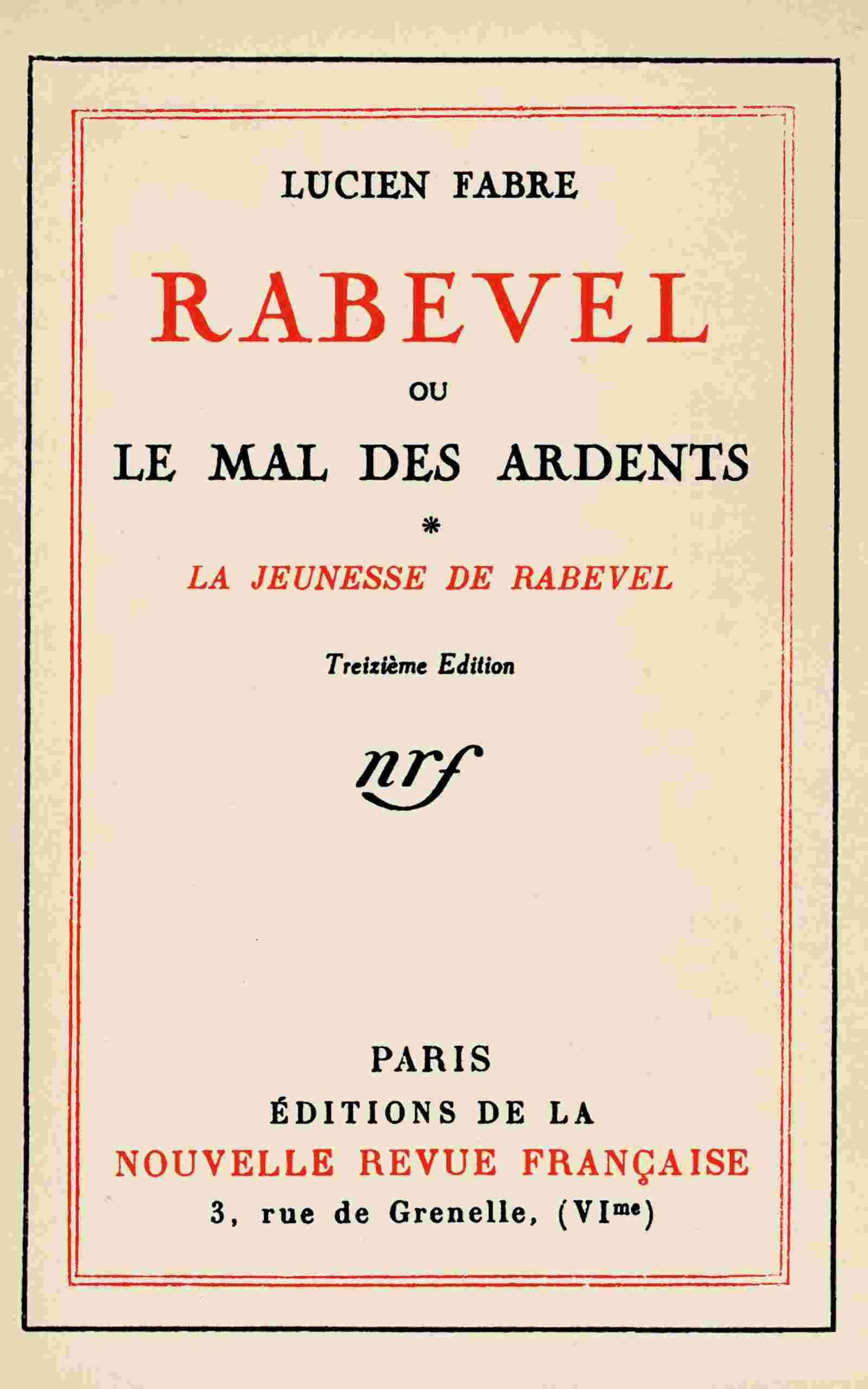 Rabevel, ou le mal des ardents, Volume 1 (of 3) cover