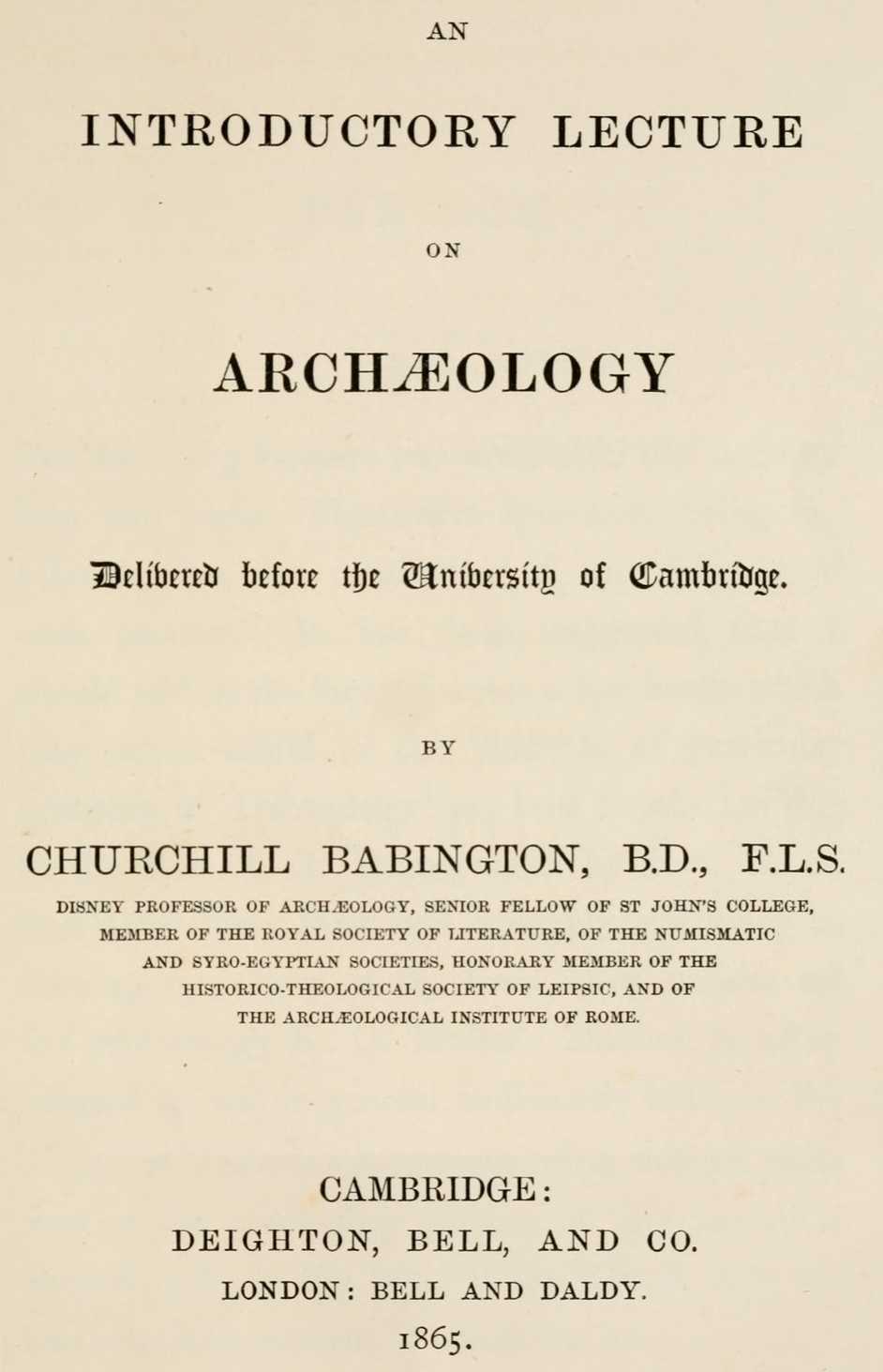 An introductory lecture on archæology cover