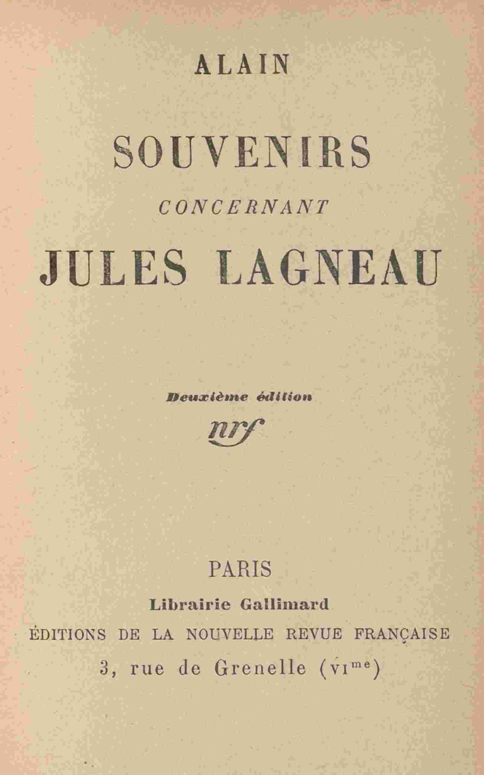 Souvenirs concernant Jules Lagneau cover
