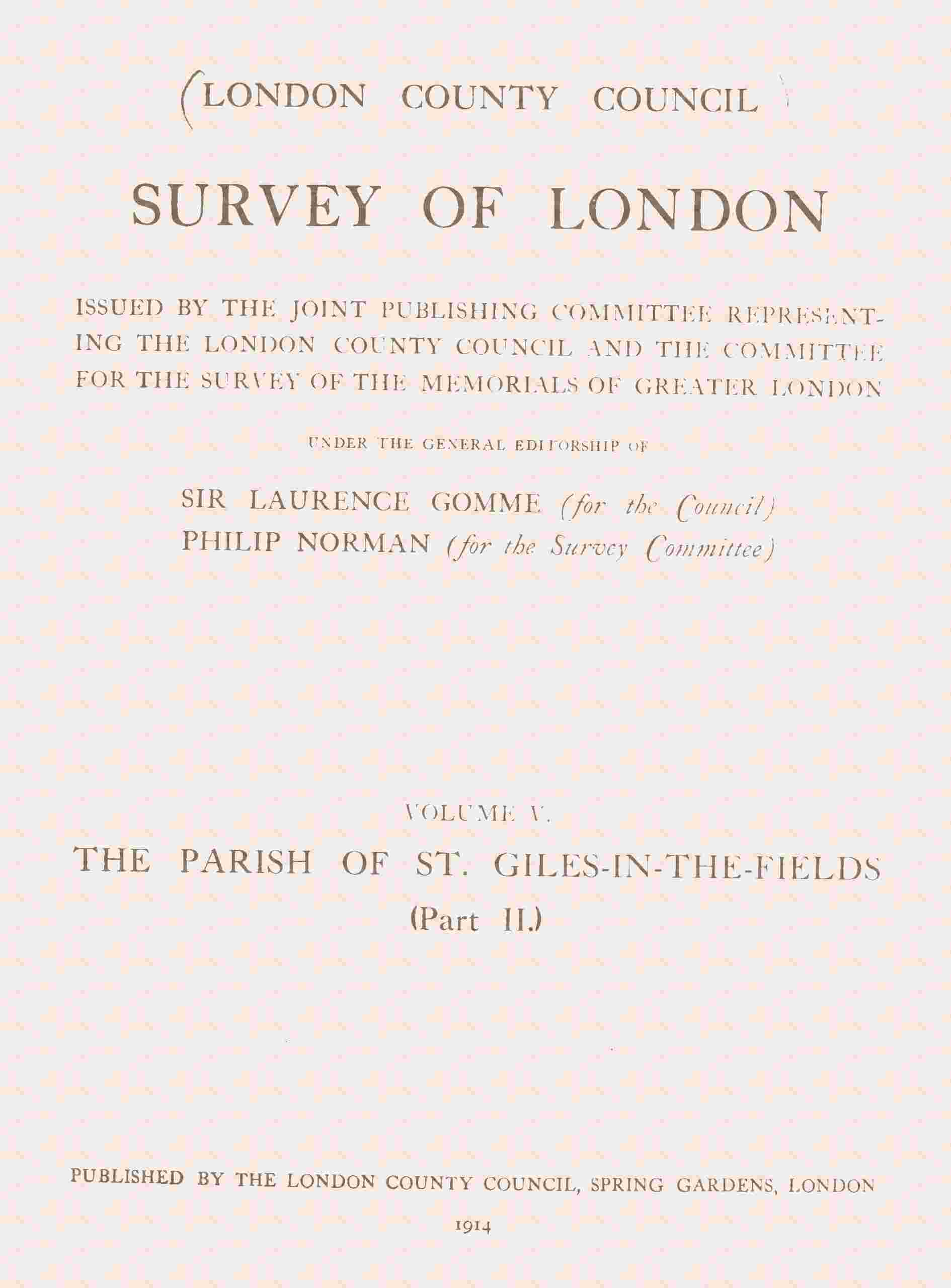 Survey of London, Volume 05 (of 14), the parish of St. Giles-in-the-Fields, part 2 cover