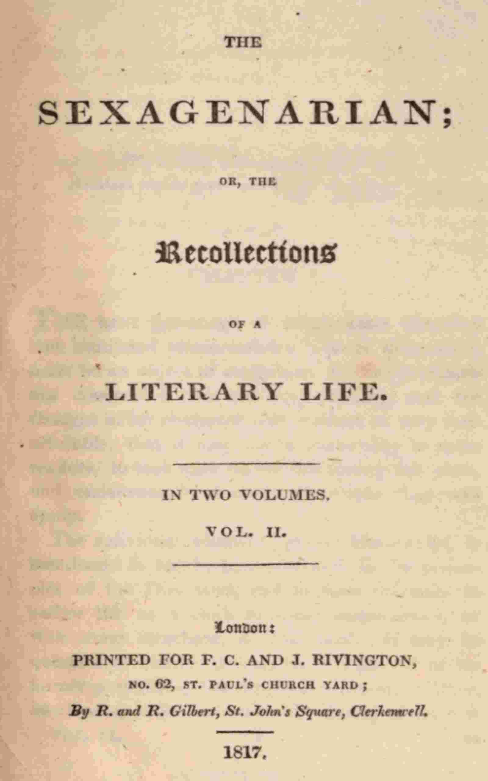 The sexagenarian; or, the recollections of a literary life (Volume 2 of 2) cover