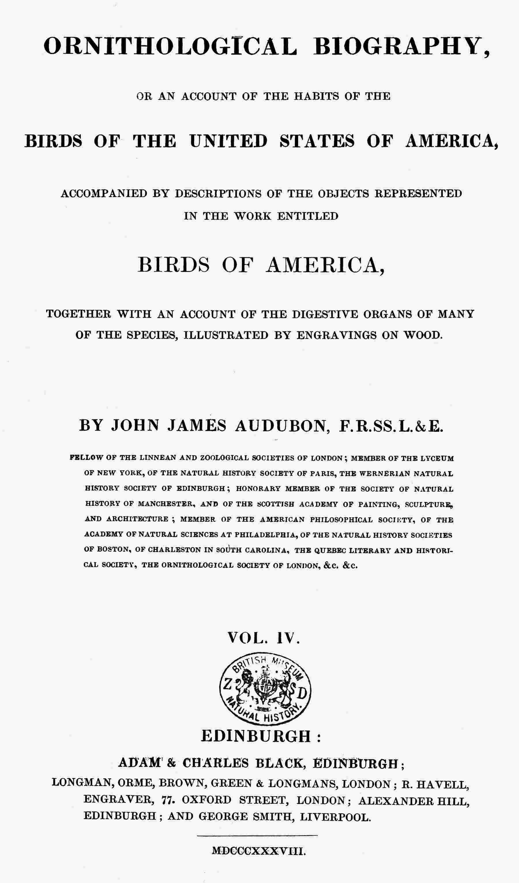 Ornithological biography, Vol. 4 (of 5) cover