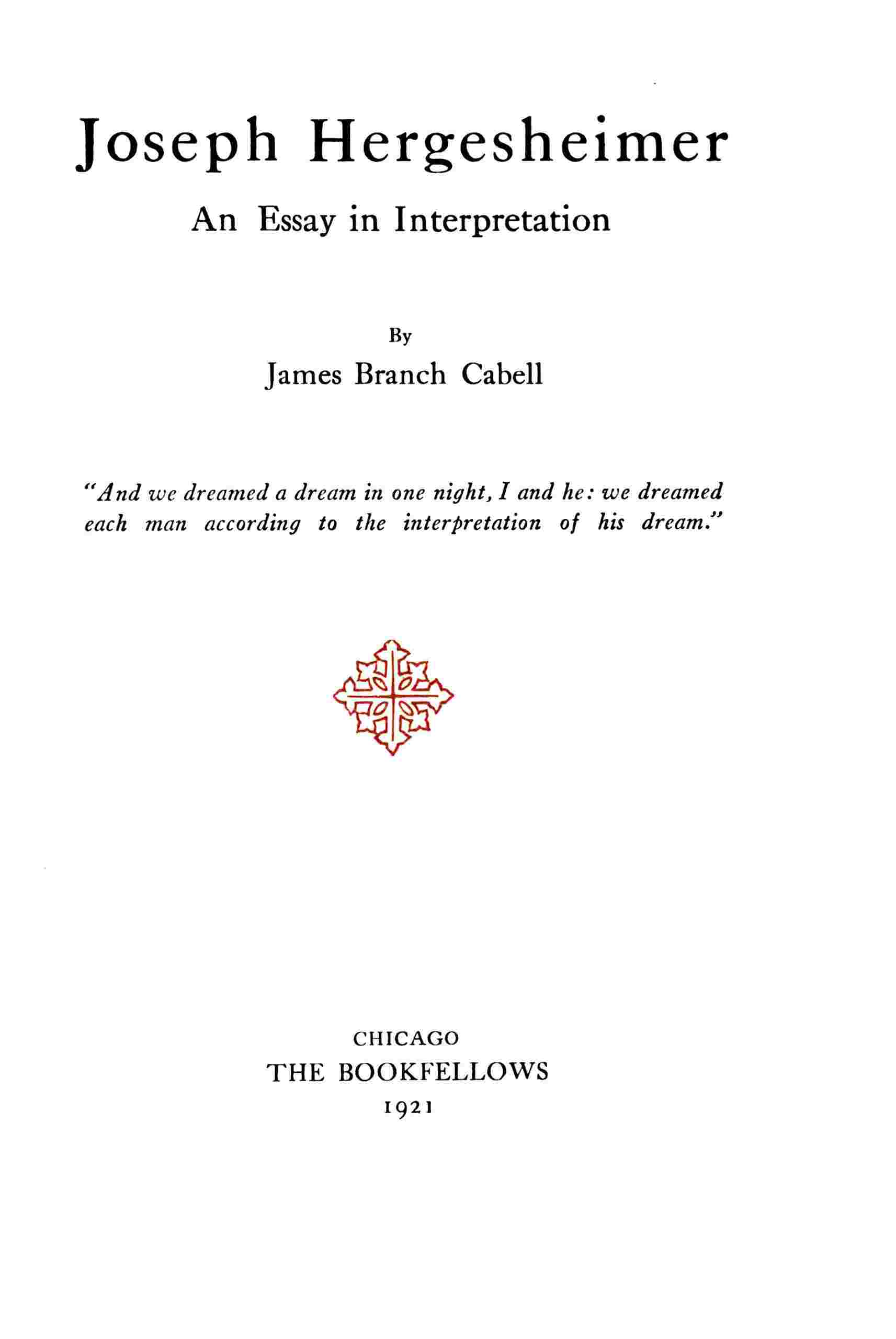 Joseph Hergesheimer, an essay in interpretation cover