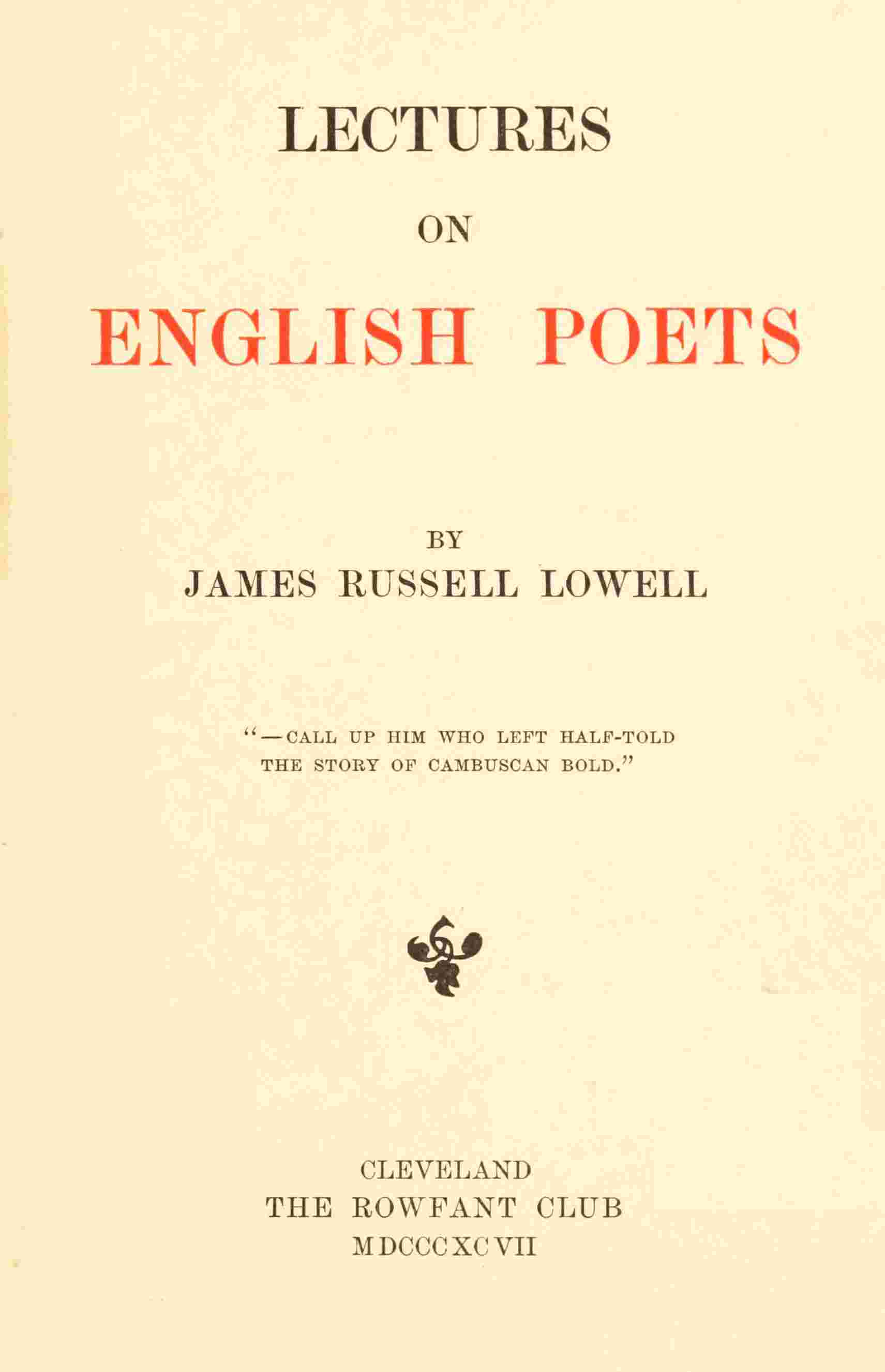 Lectures on English poets cover