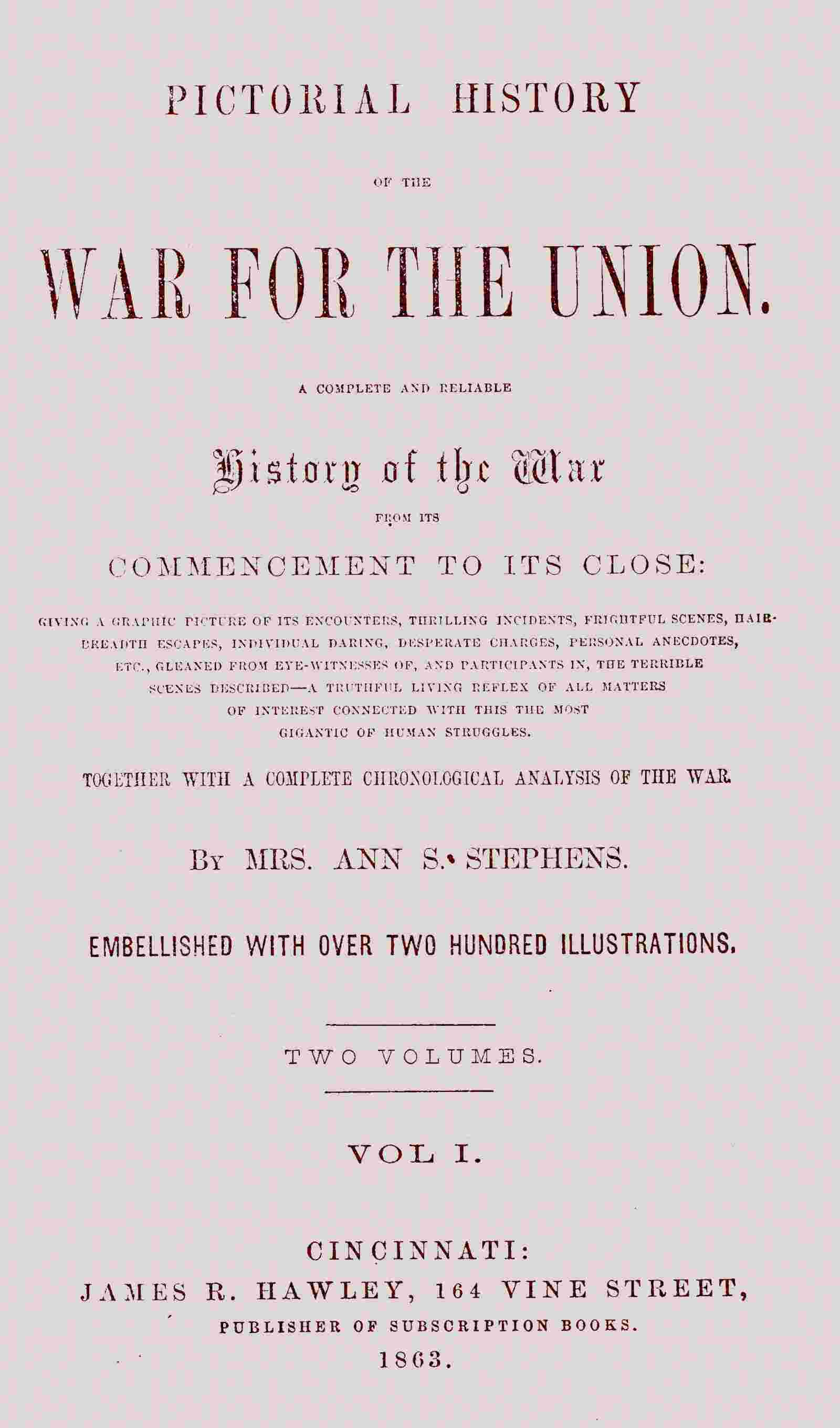 Pictorial history of the war for the Union, volume 1 (of 2) cover