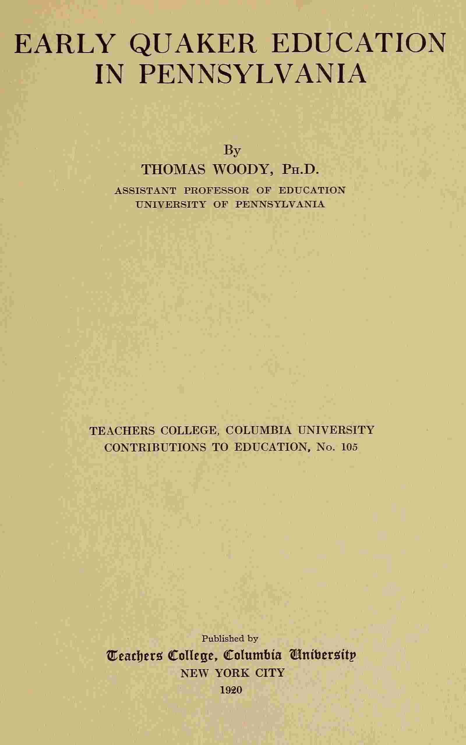 Early Quaker education in Pennsylvania cover