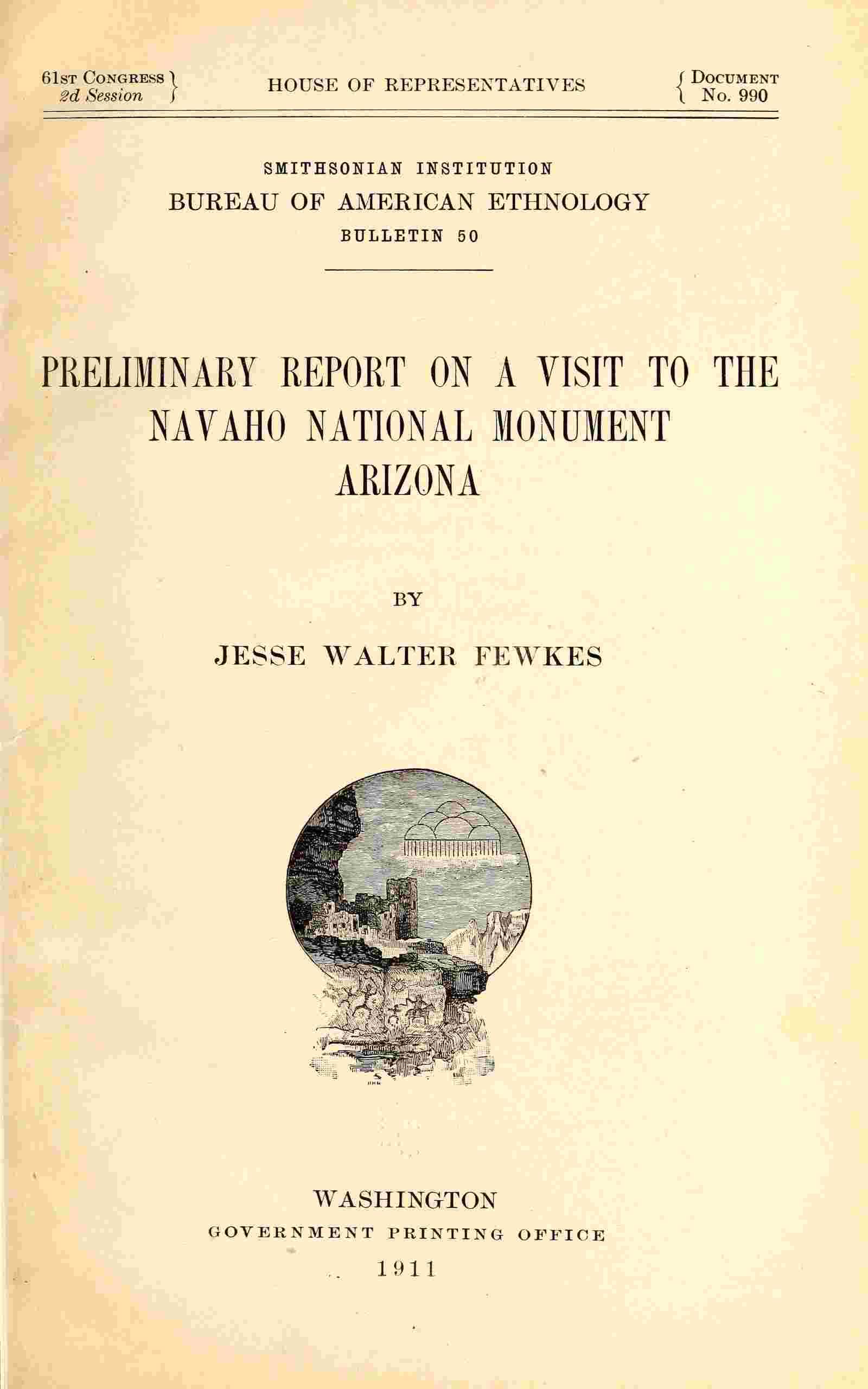 Preliminary report on a visit to the Navaho National Monument, Arizona cover