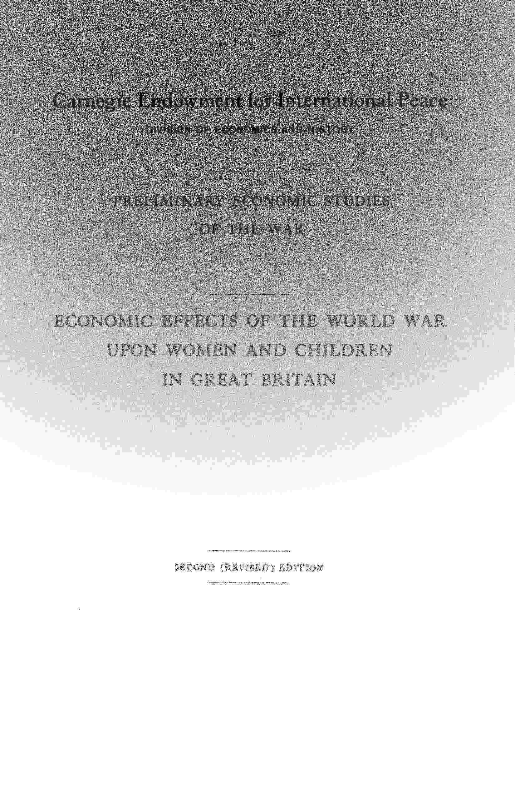 Economic effects of the world war upon women and children in Great Britain cover