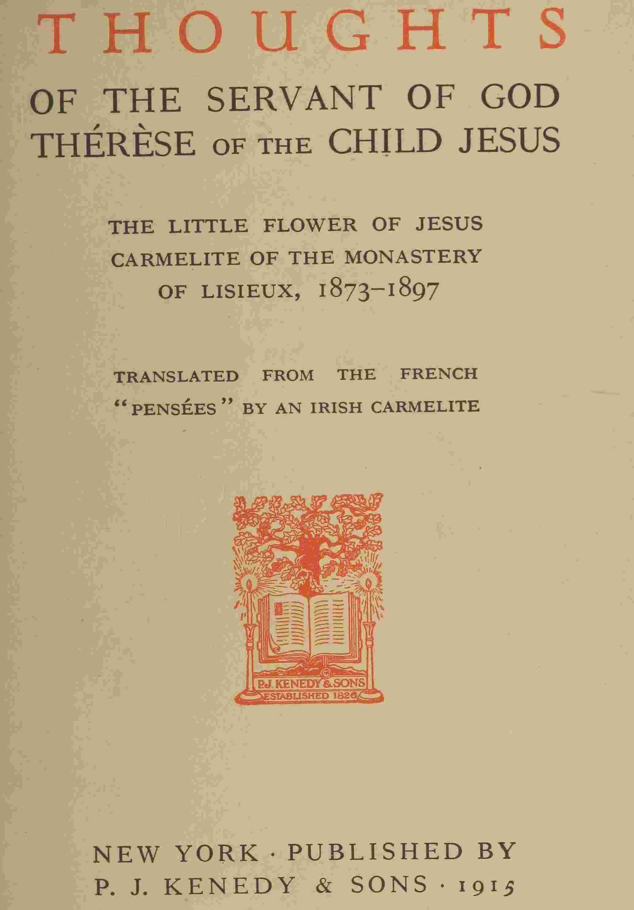 Thoughts of the servant of God, Thérèse of the Child Jesus cover