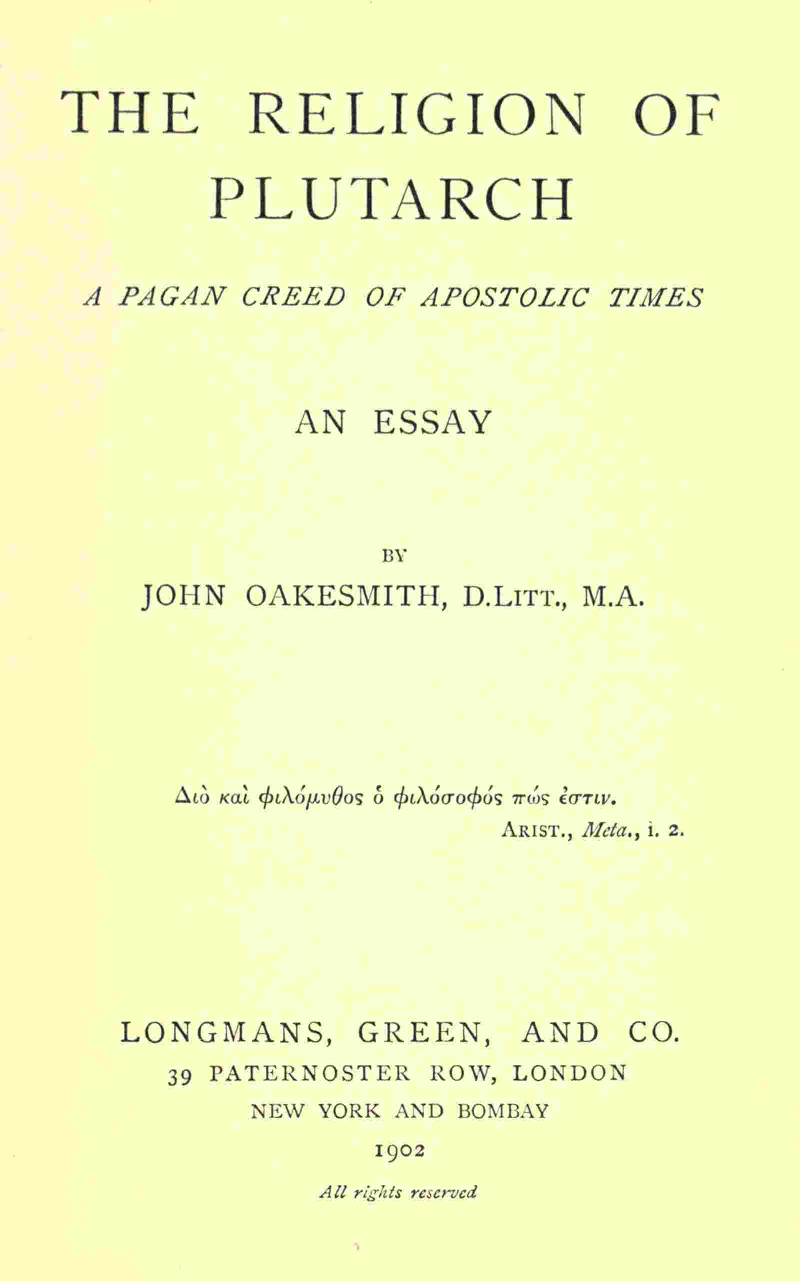 The religion of Plutarch cover