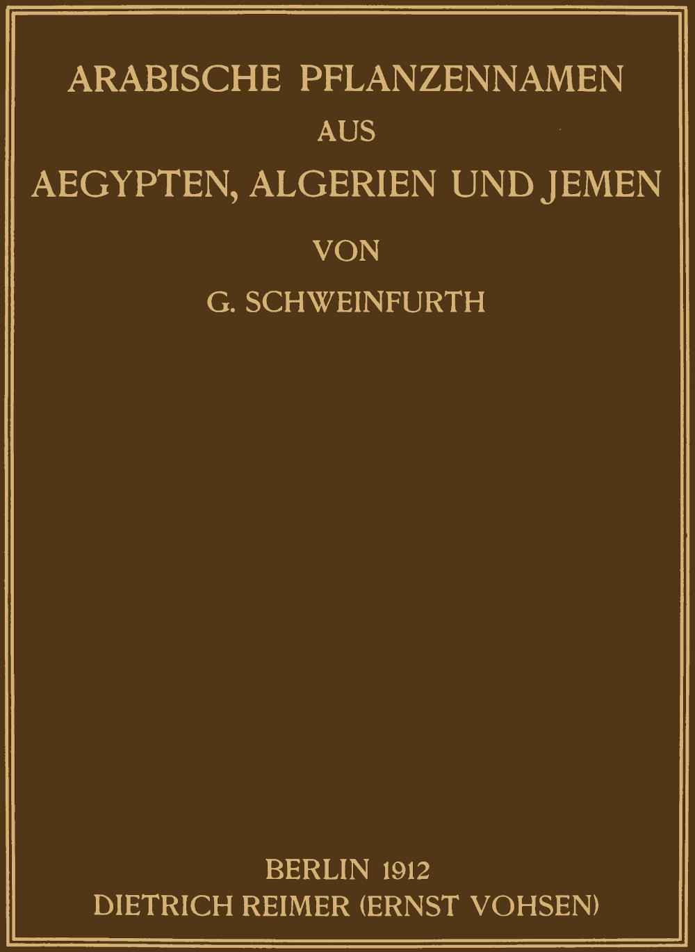 Arabische Pflanzennamen aus Aegypten, Algerien und Jemen cover