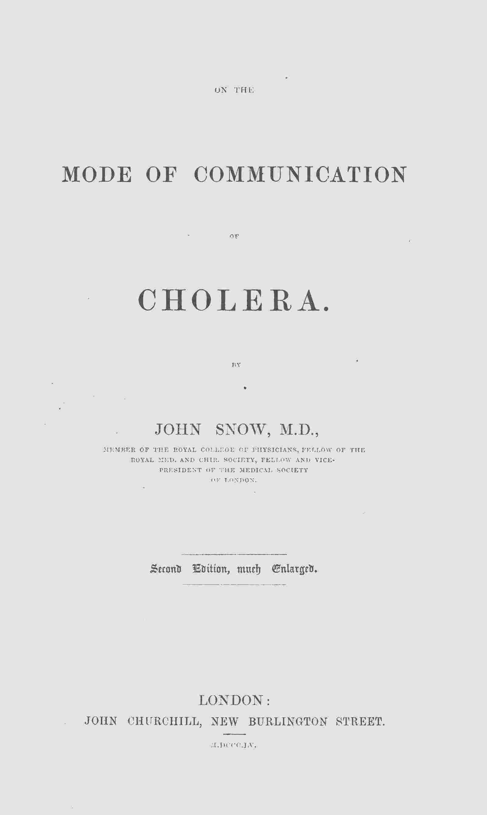 On the mode of communication of cholera cover