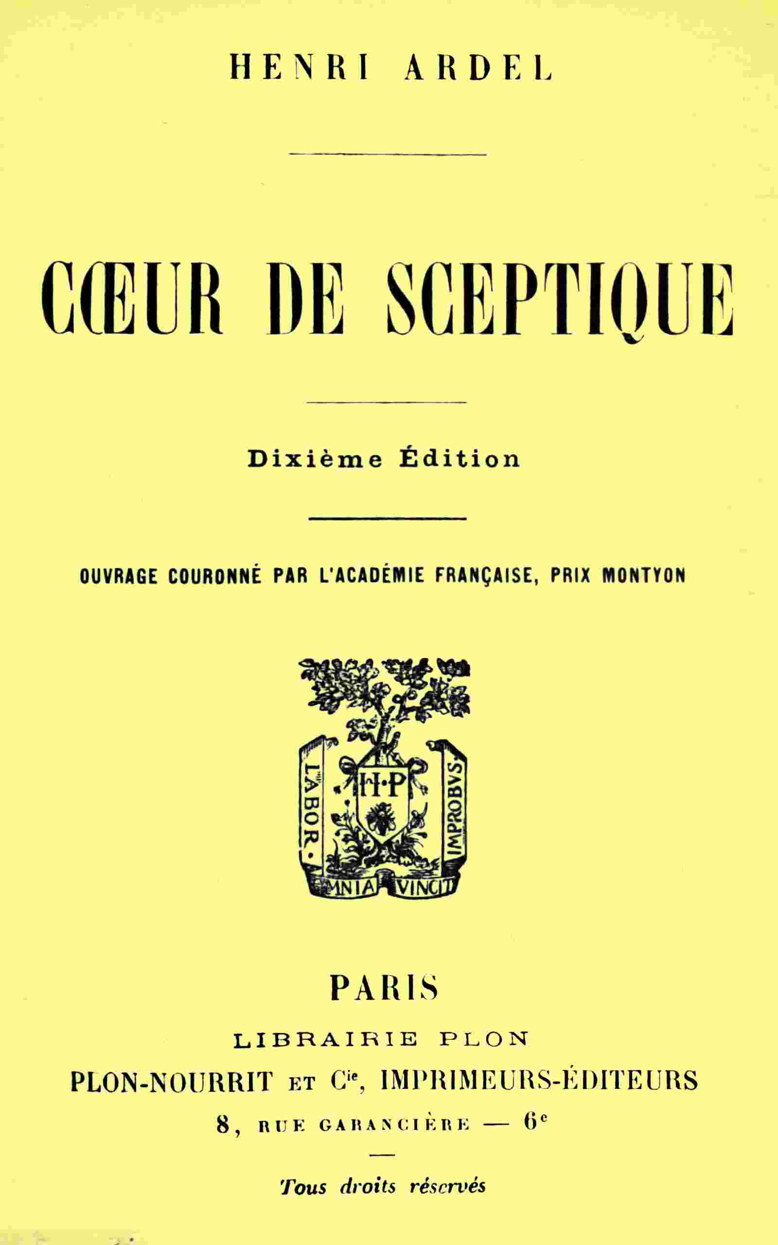 Cœur de sceptique cover