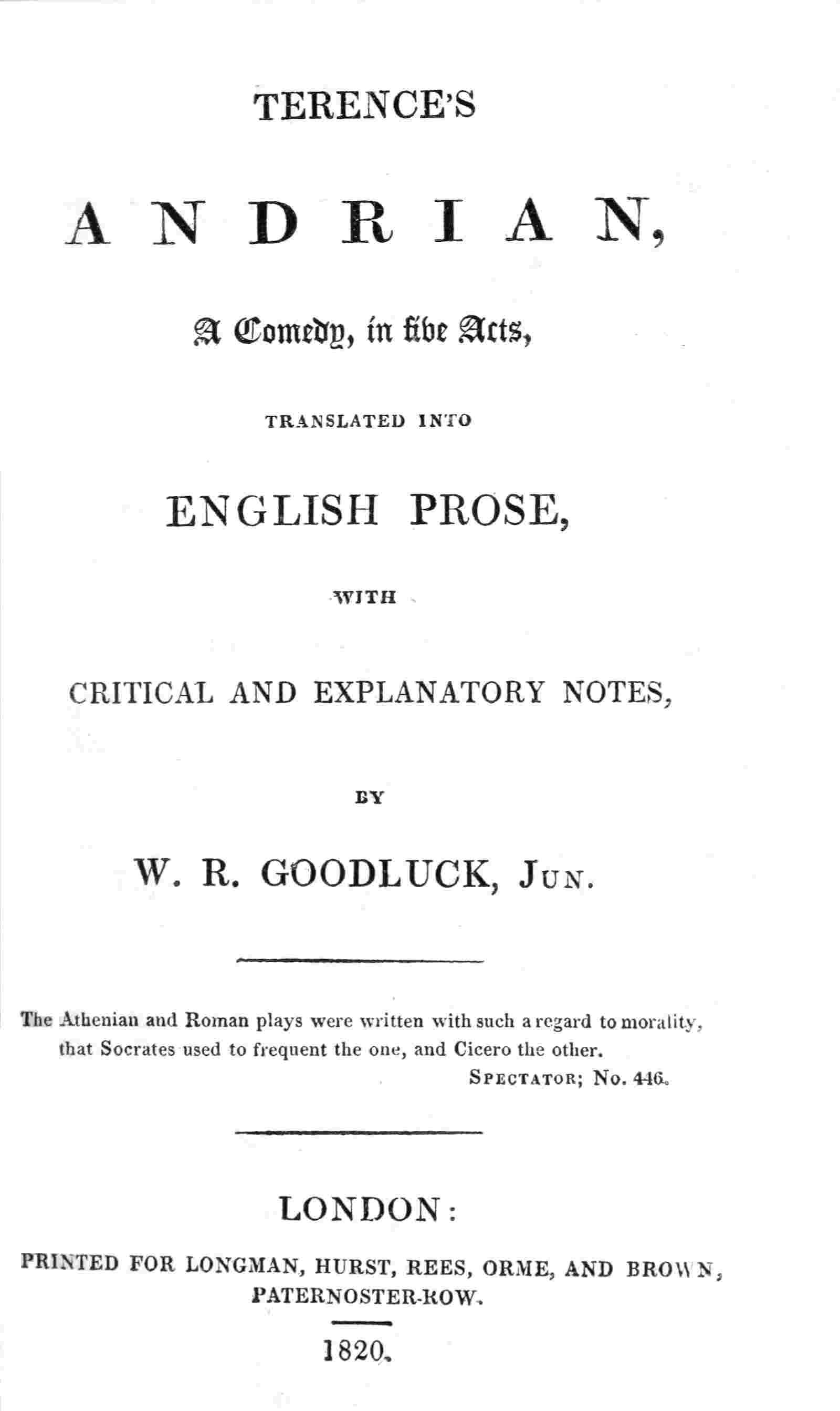 Terence's Andrian, a comedy, in five acts cover