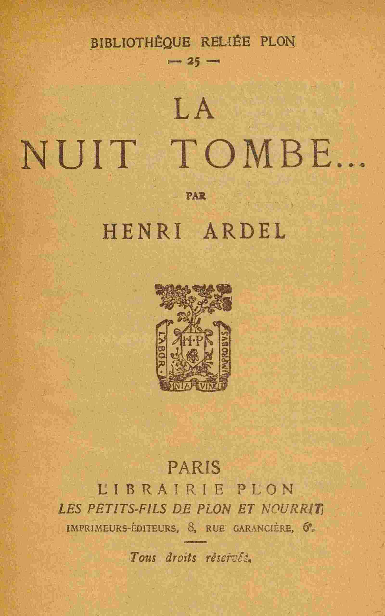 La nuit tombe... cover