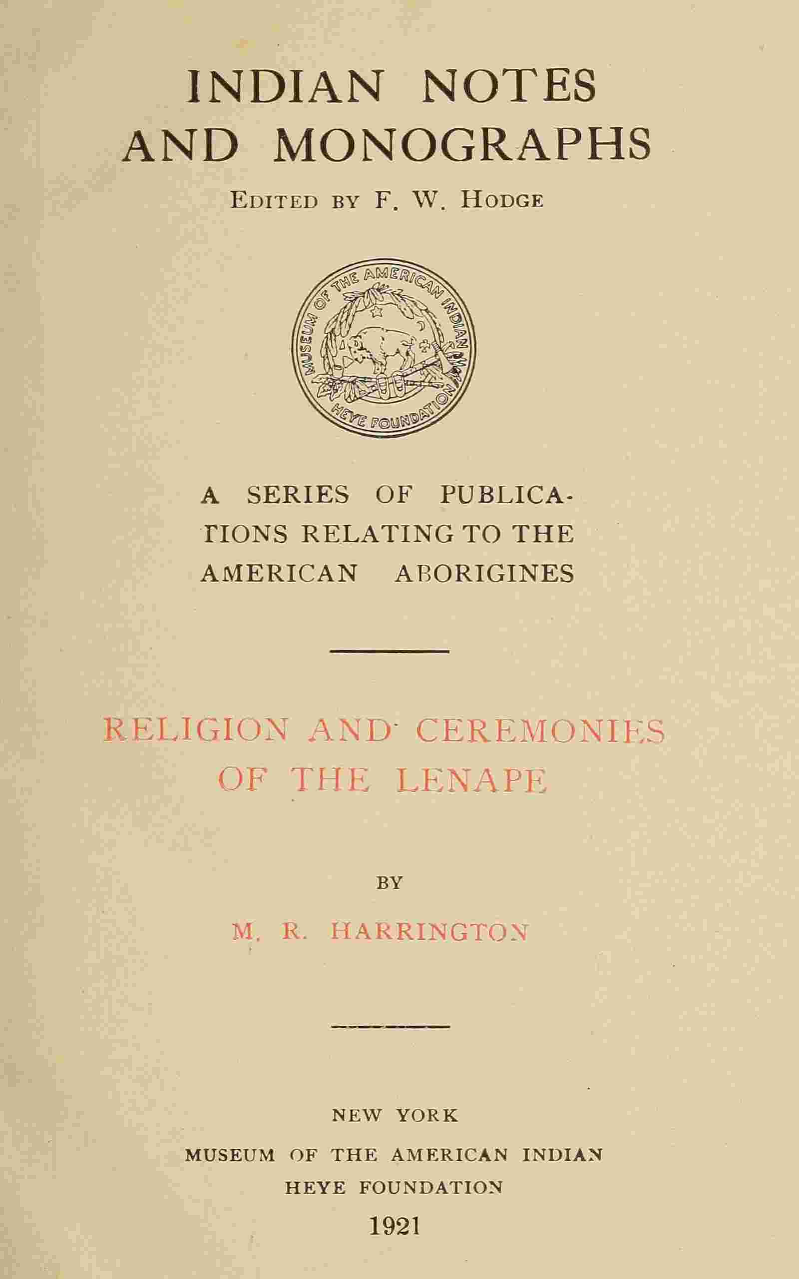 Religion and ceremonies of the Lenape cover