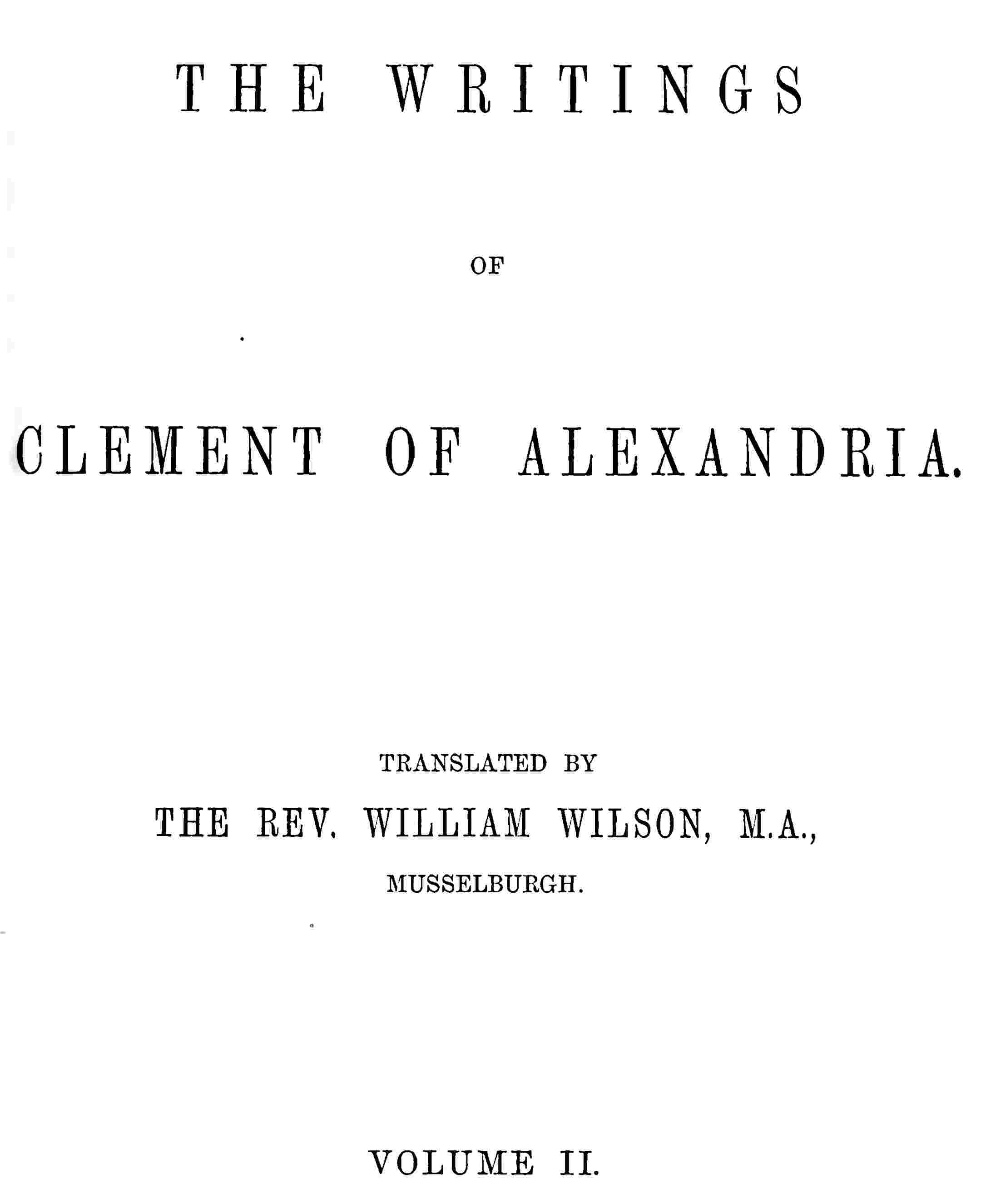 The writings of Clement of Alexandria, Vol. 2 (of 2) cover