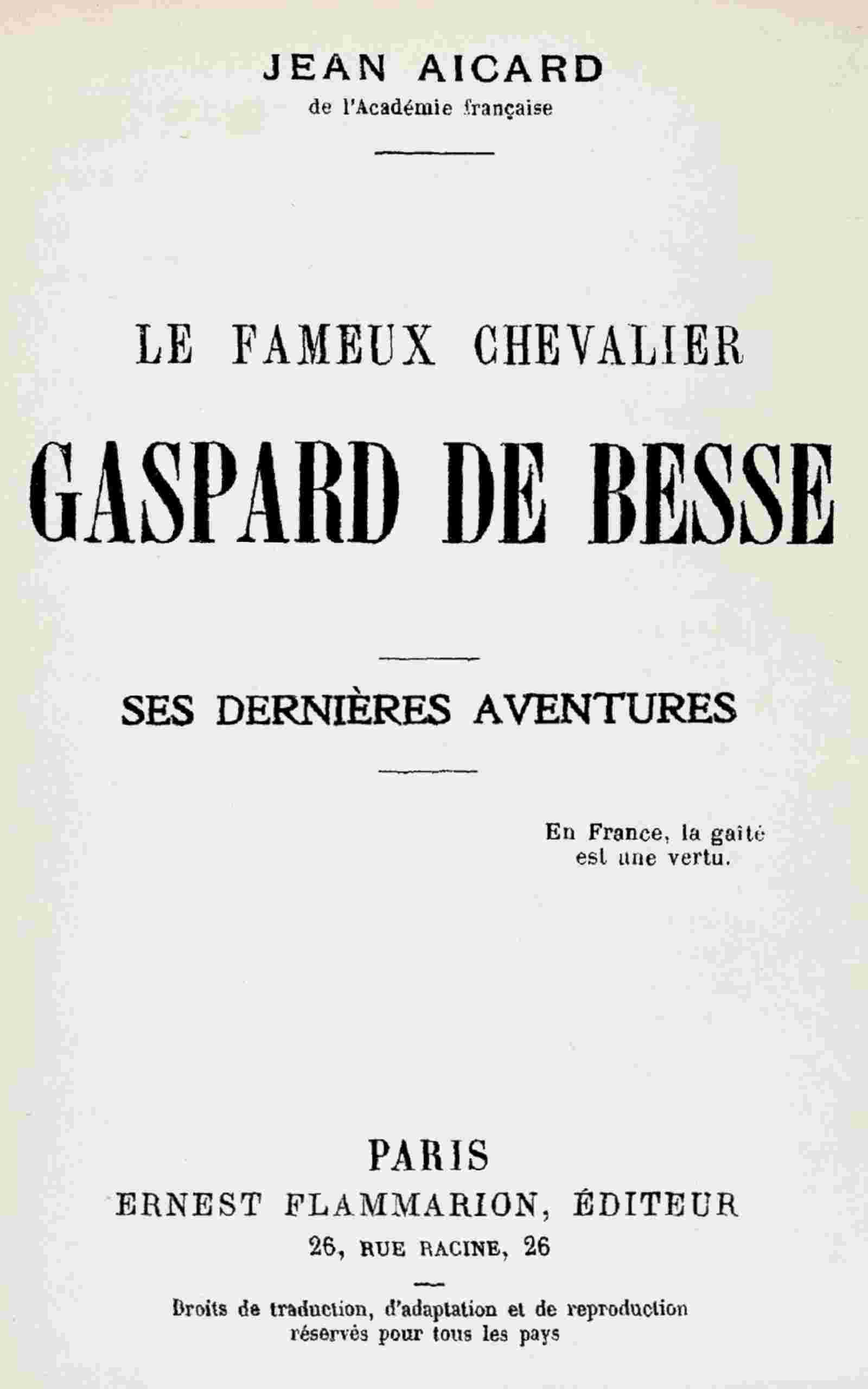 Le fameux chevalier Gaspard de Besse cover