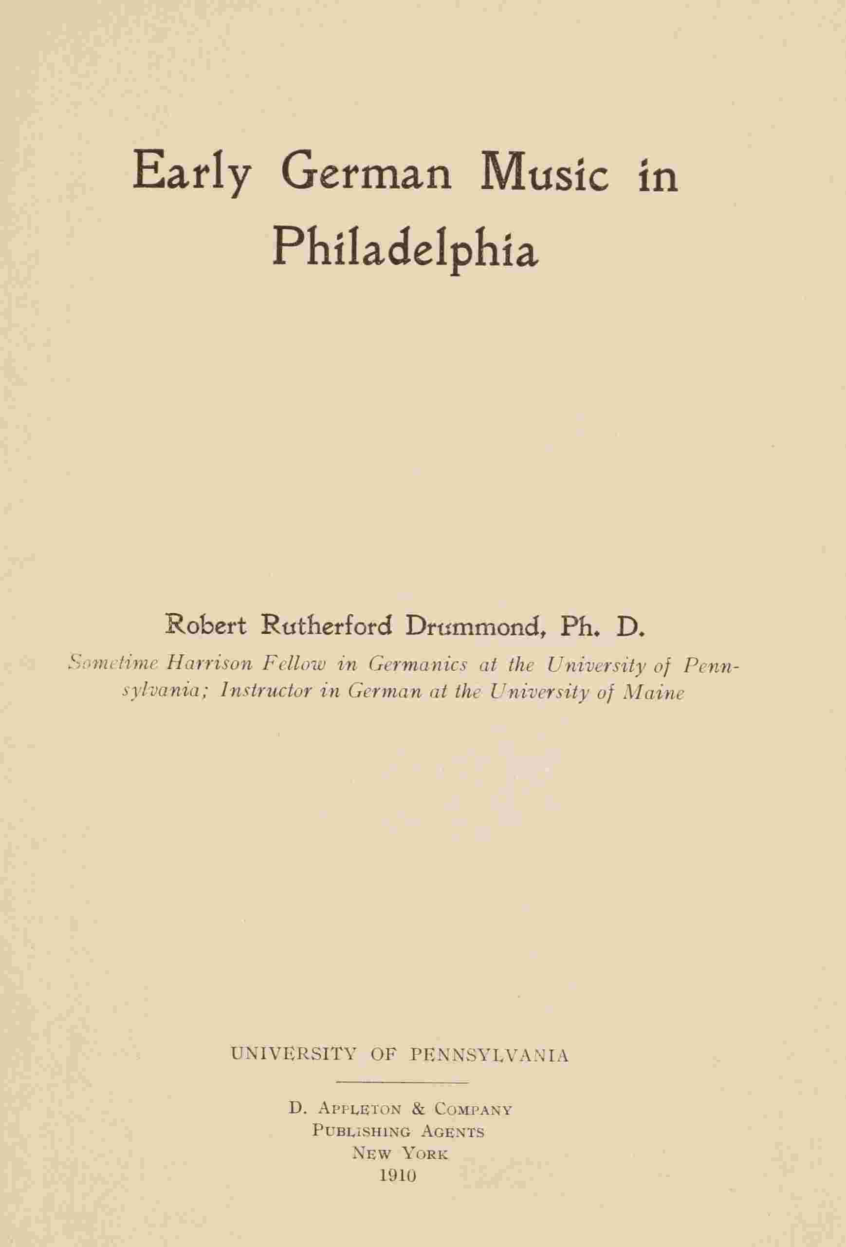 Early German music in Philadelphia cover