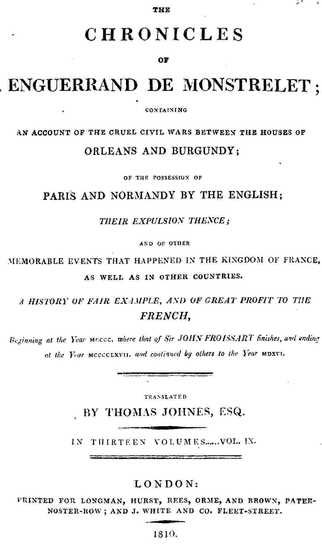 The chronicles of Enguerrand de Monstrelet, Vol. 09 [of 13] cover