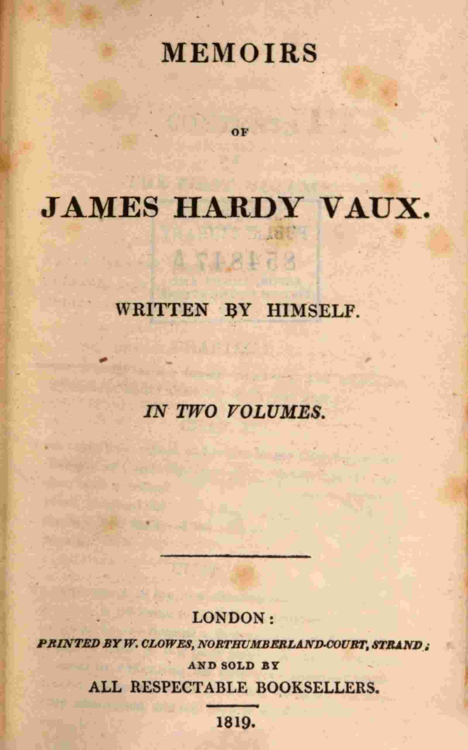 Memoirs of James Hardy Vaux. Written by himself. cover