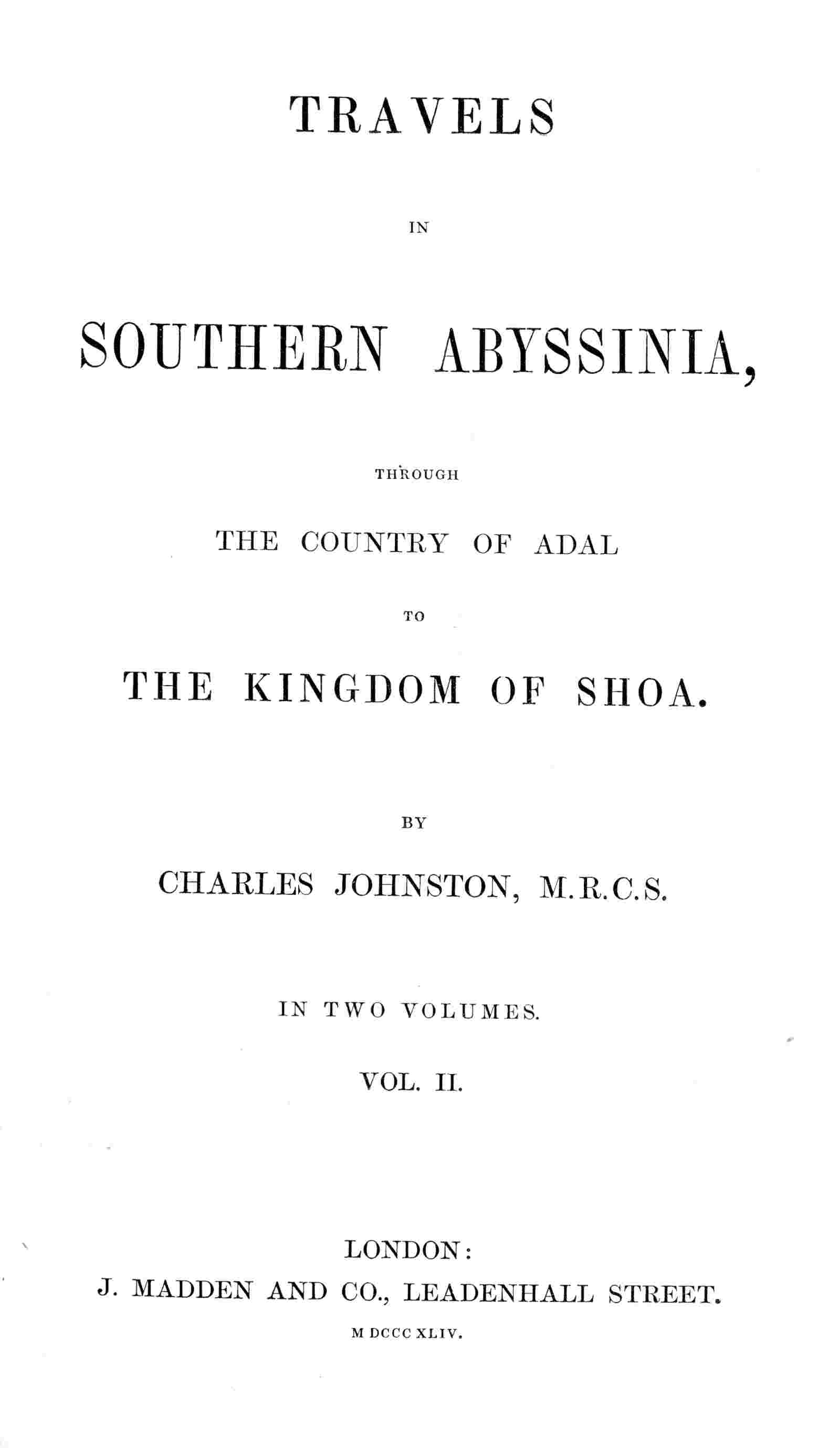 Travels in southern Abyssinia, Volume 2 (of 2) cover