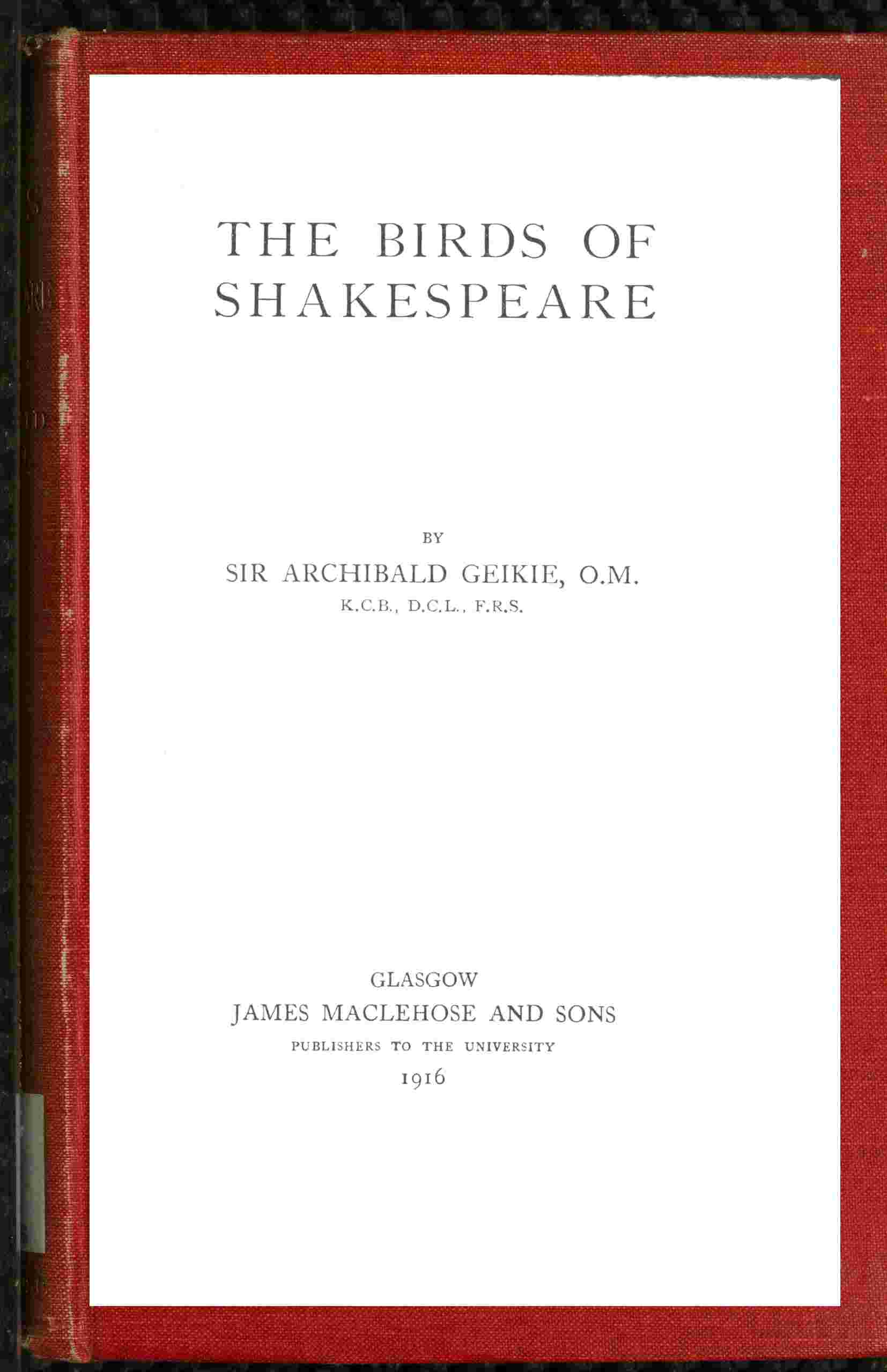 The birds of Shakespeare cover
