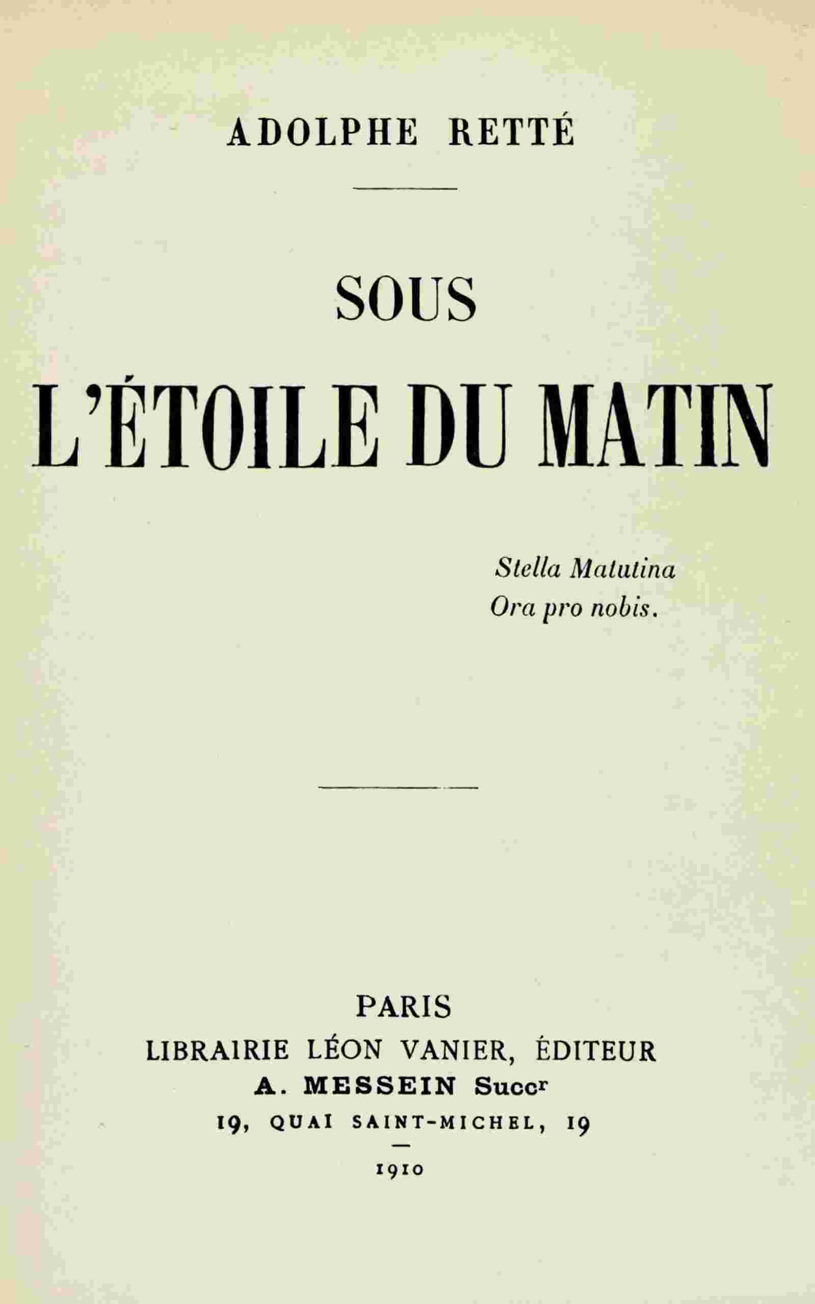 Sous l'Étoile du Matin cover