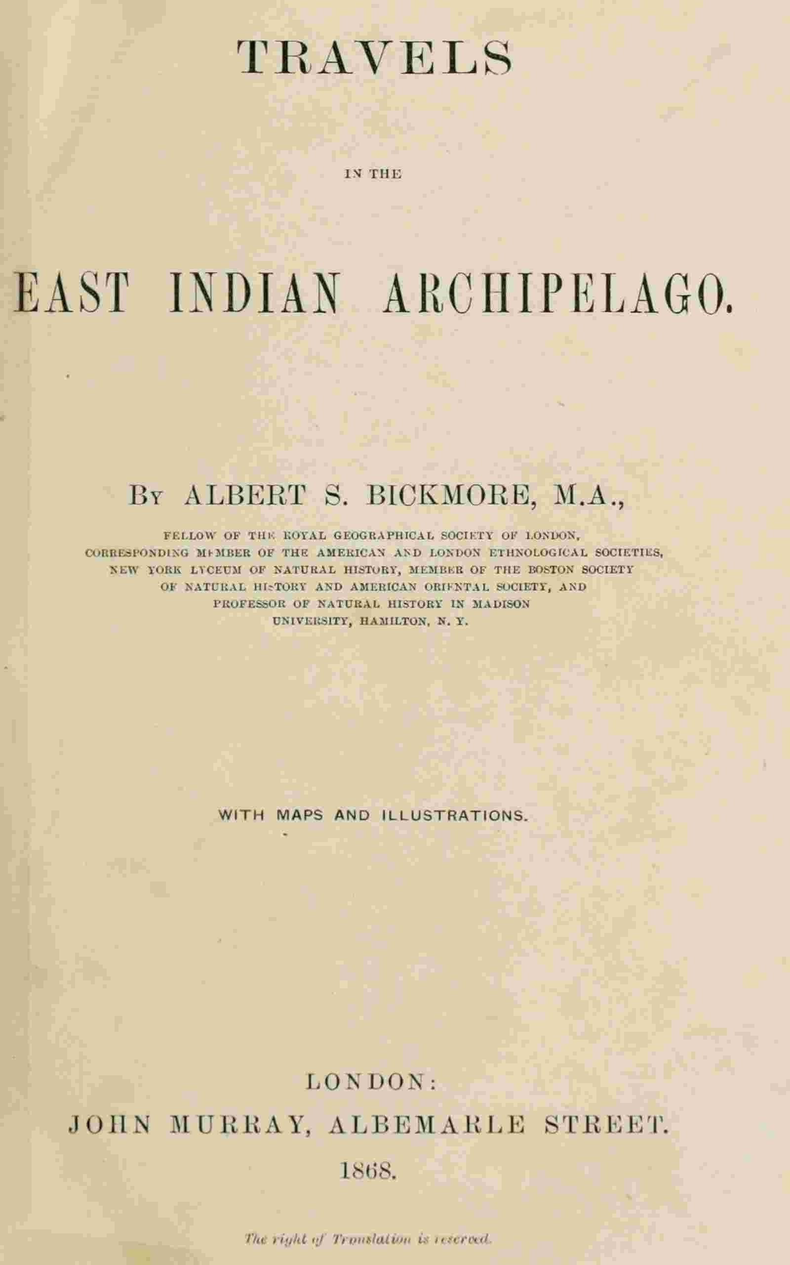 Travels in the East Indian archipelago cover