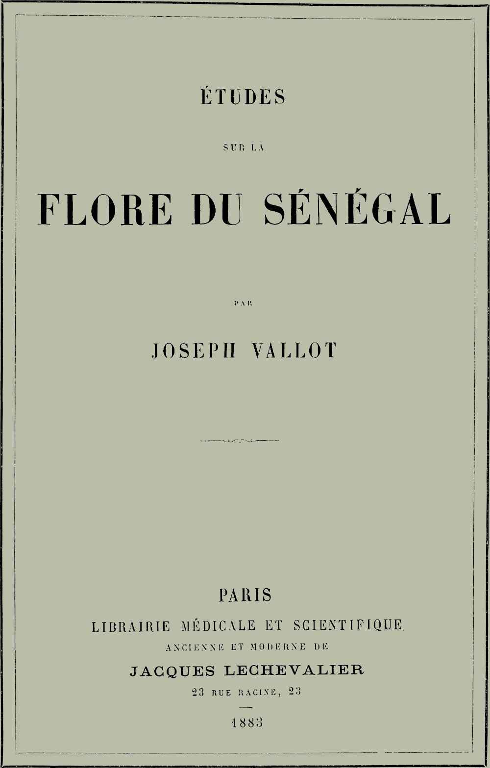 Études sur la flore du Sénégal cover
