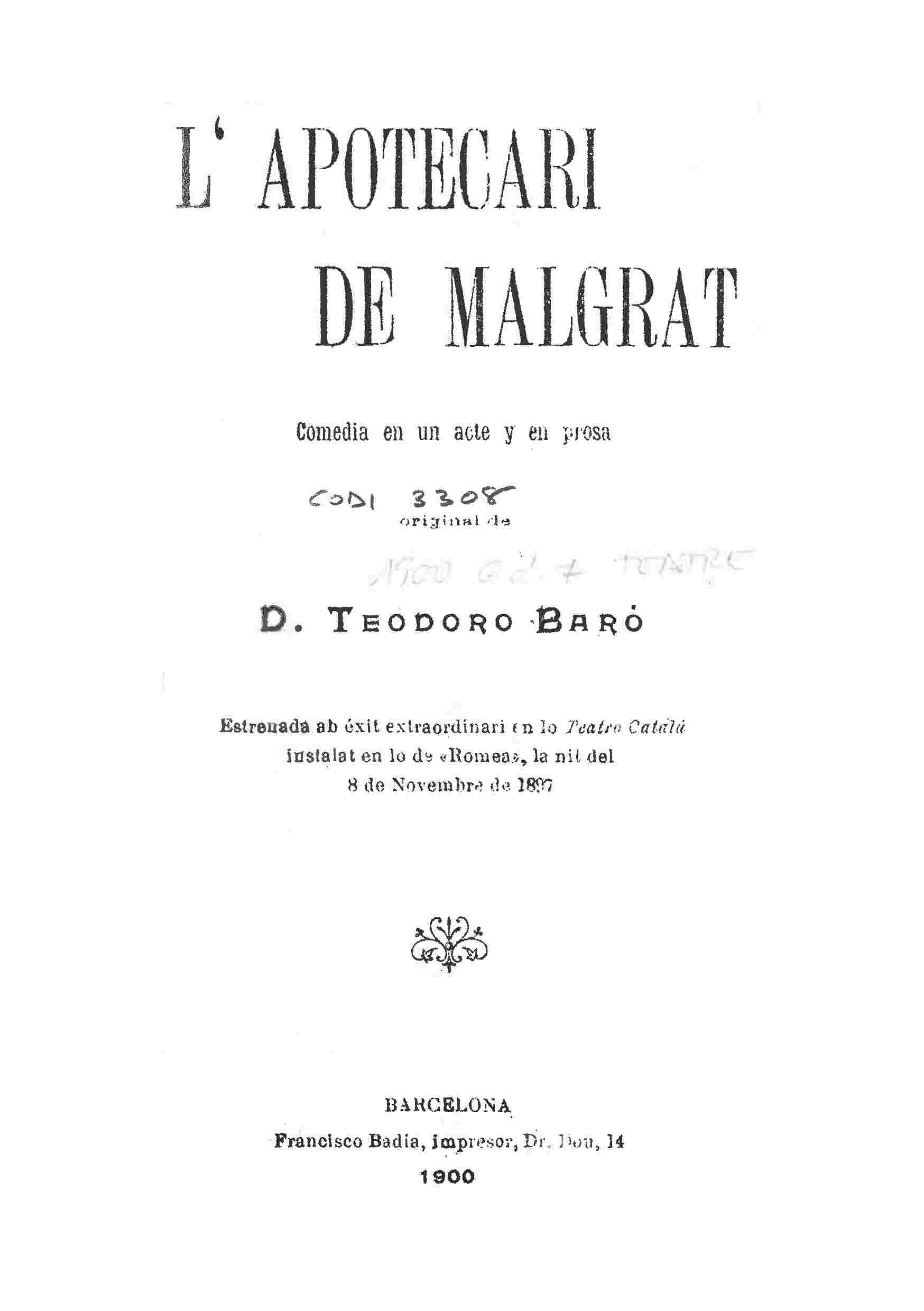 L'apotecari de Malgrat cover