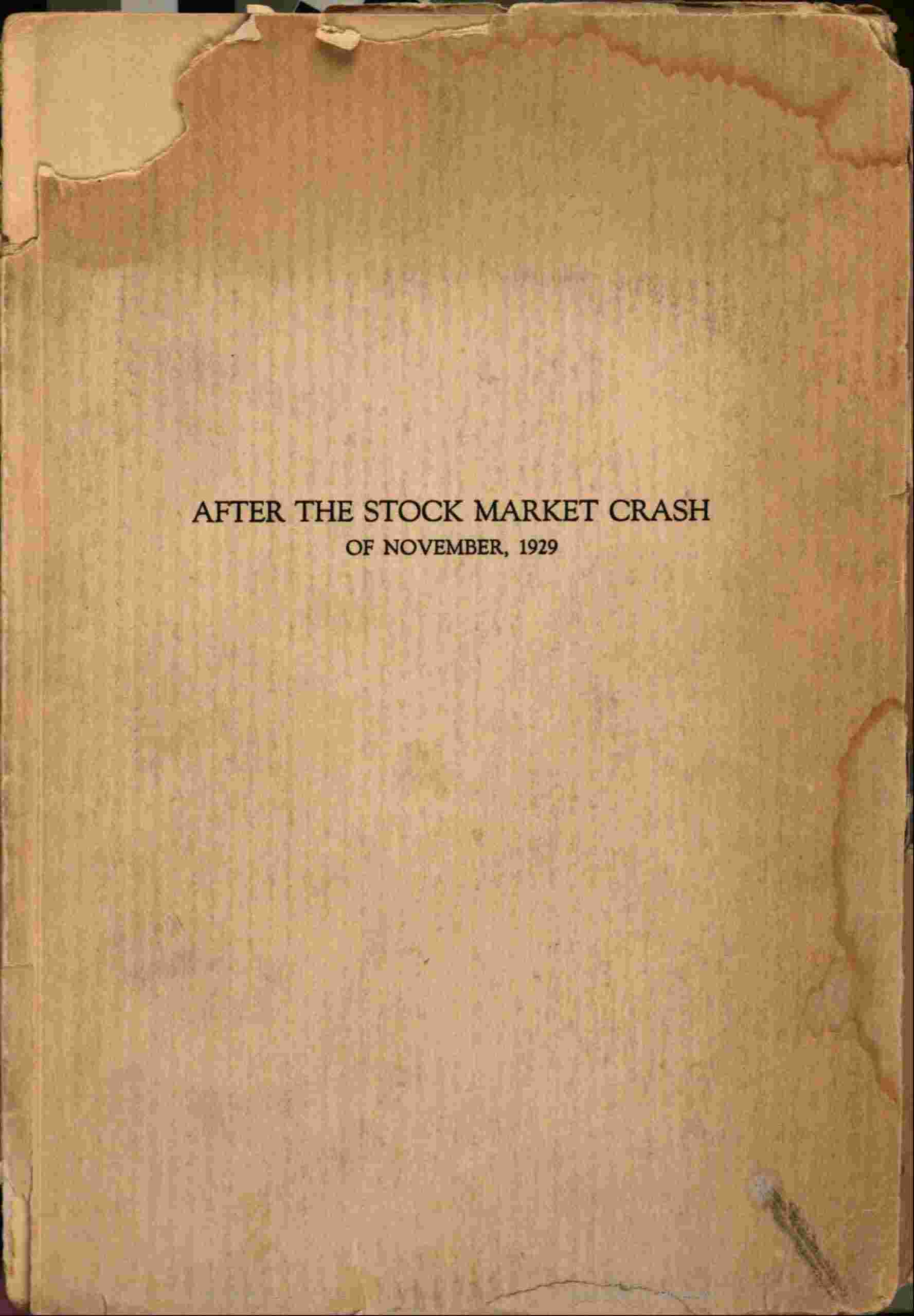 After the stock market crash of November, 1929 cover
