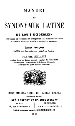 Manuel de synonymie Latine cover