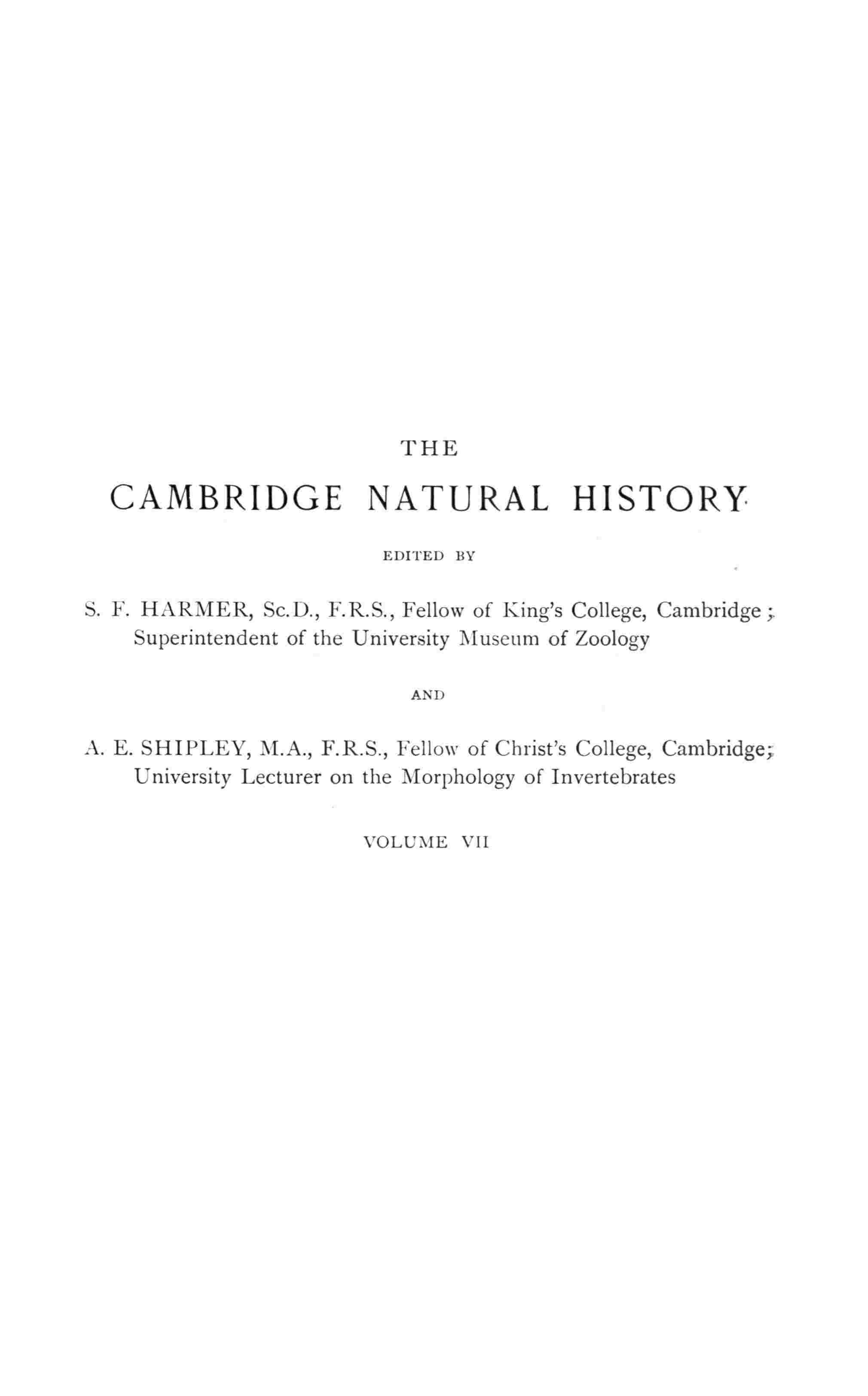 The Cambridge natural history, Vol. 07 (of 10) cover