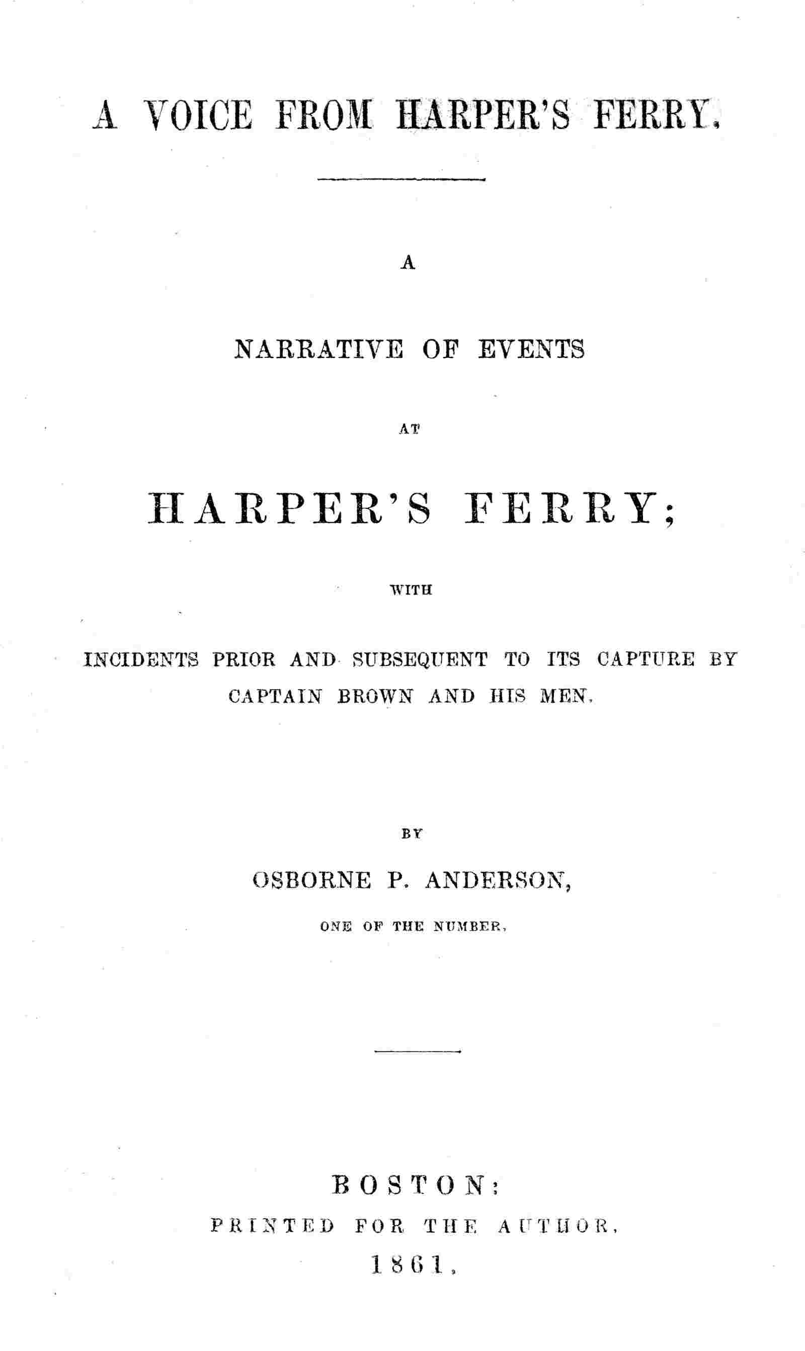 A voice from Harper's Ferry; a narrative of events at Harper's Ferry cover