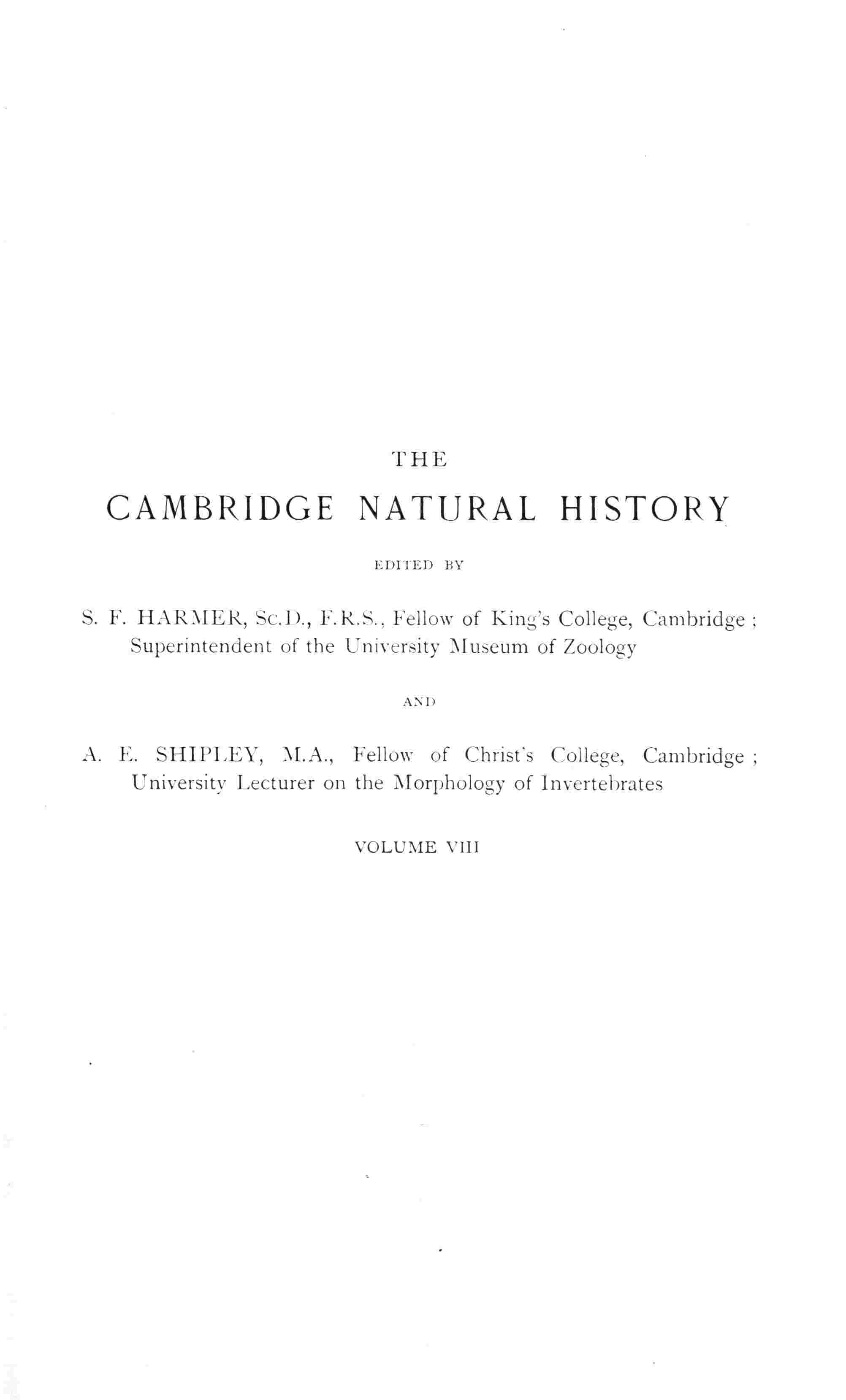The Cambridge natural history, Vol. 08 (of 10) cover
