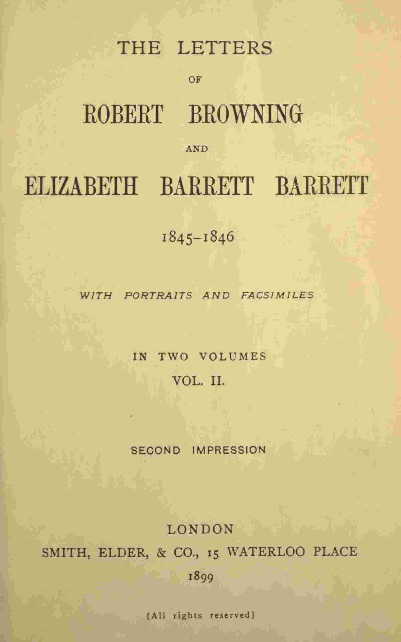 The letters of Robert Browning and Elizabeth Barrett Barrett, Vol. 2 (of 2) 1845-1846 cover